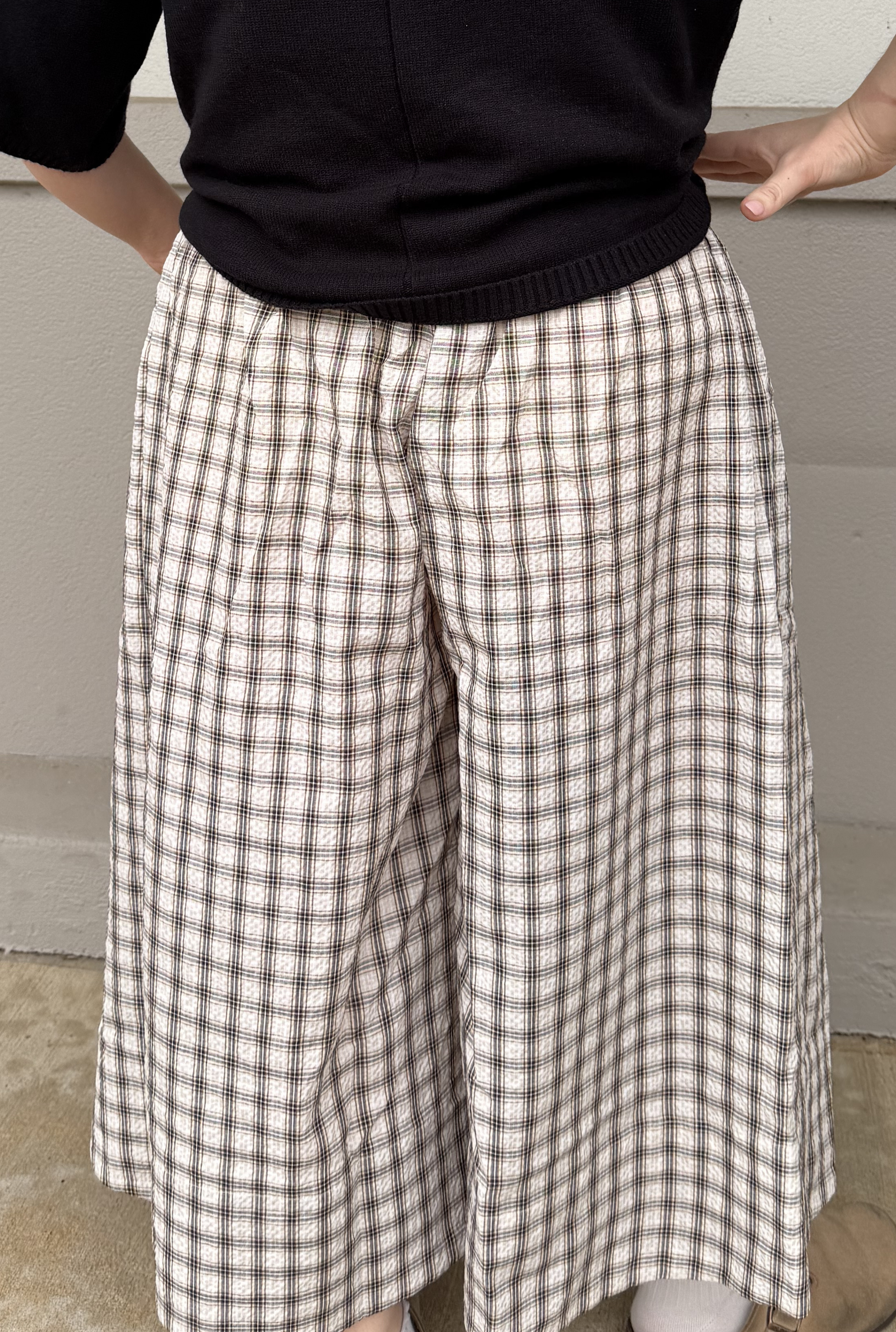 PLAID SEERSUCKER WIDE LEG PANTS