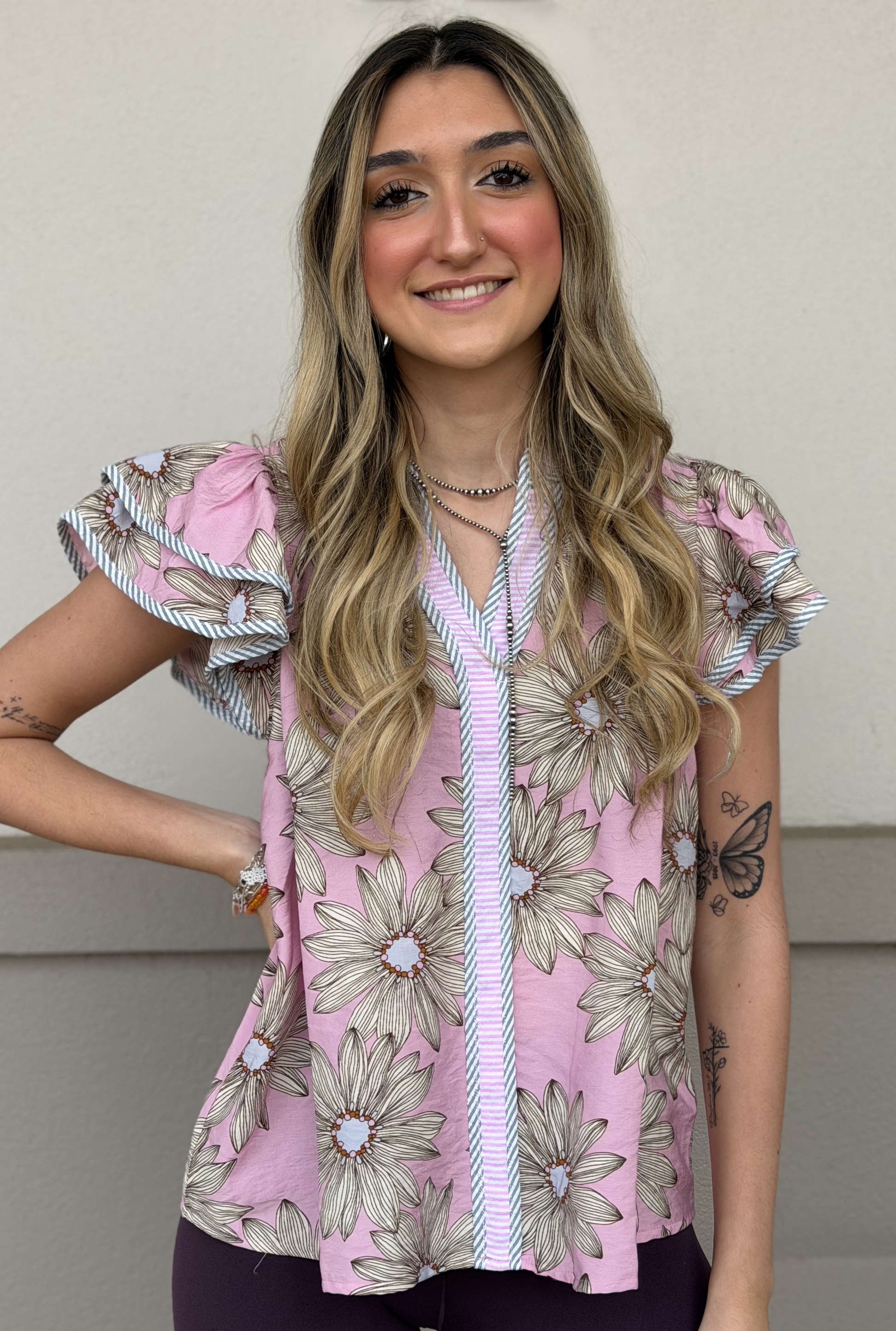 PINK FLORAL CAYCEE TOP