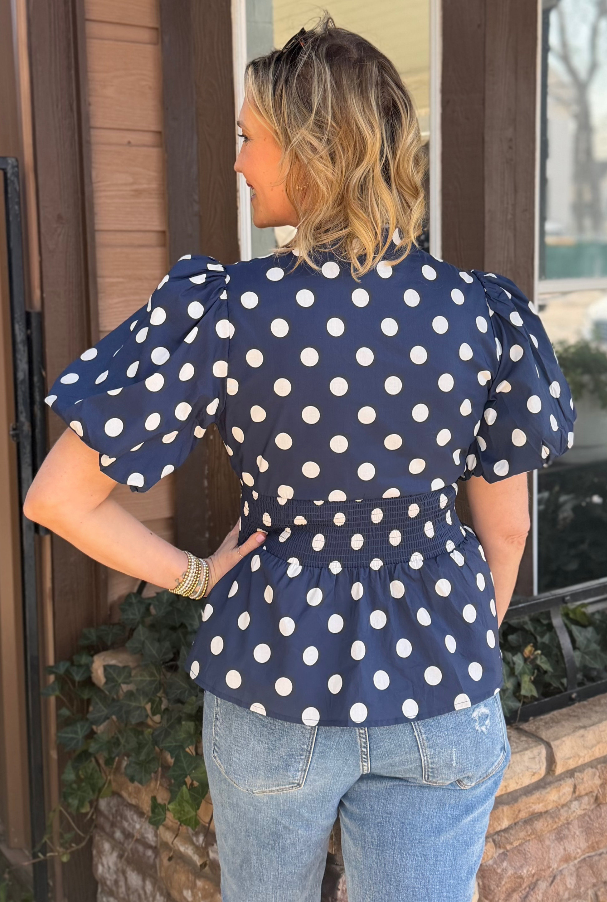 NAVY ON THE DOT TOP