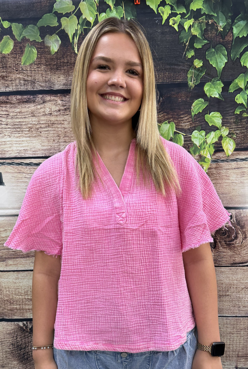 PINK FLUTTER BLOUSE