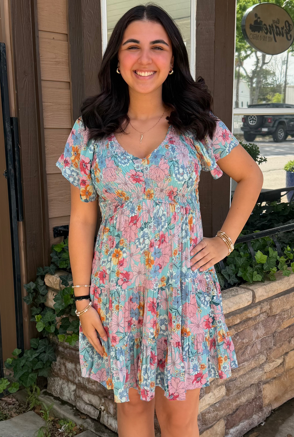 BAYOU TEAL FLUTTER DRESS