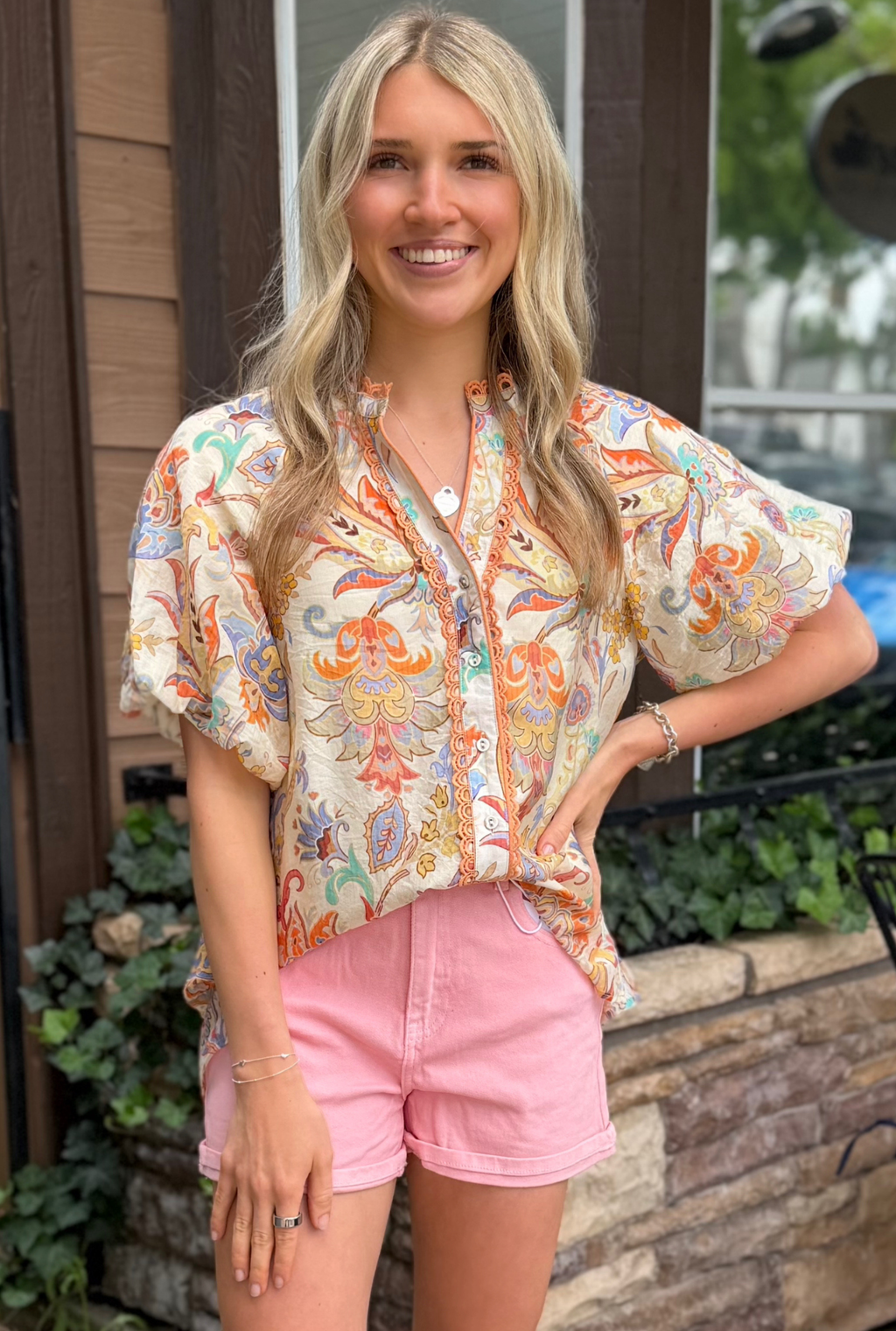 TANGERINE PAISLEY TOP