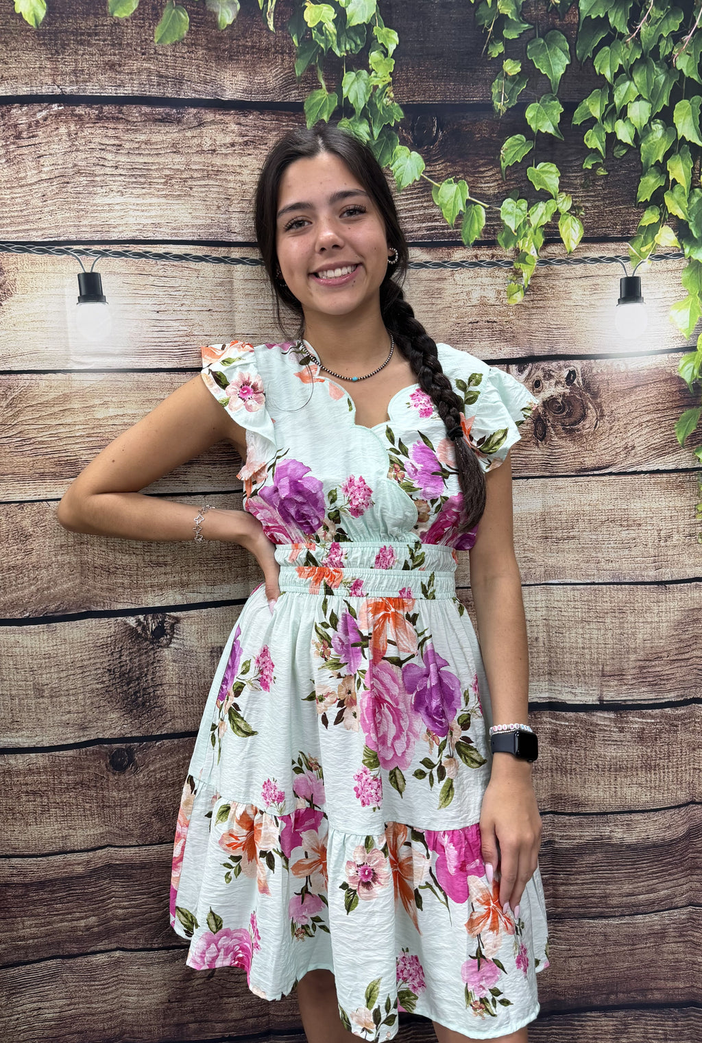SCALLOPED FLORAL TEA TIME DRESS