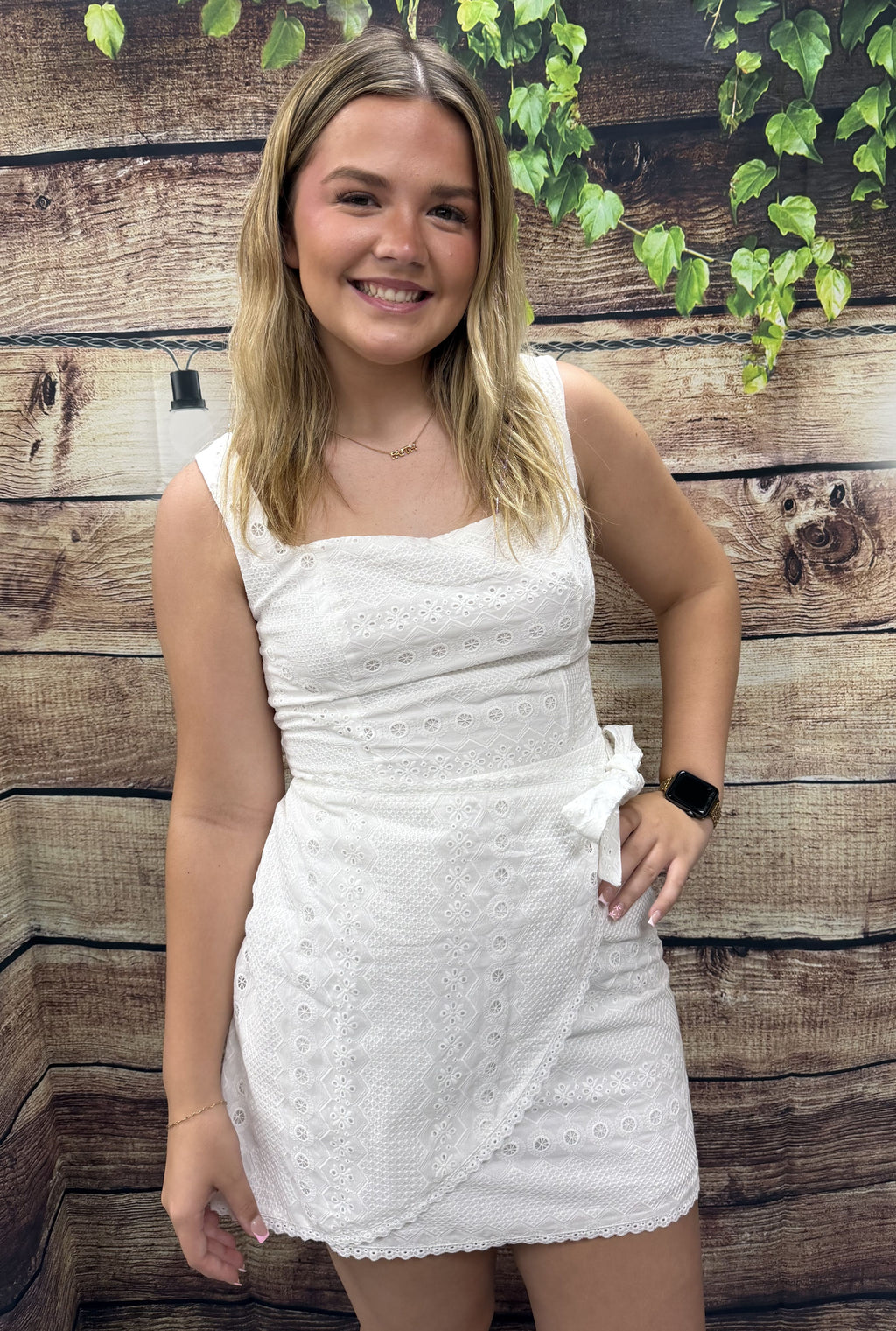 EYELET APRON DRESS