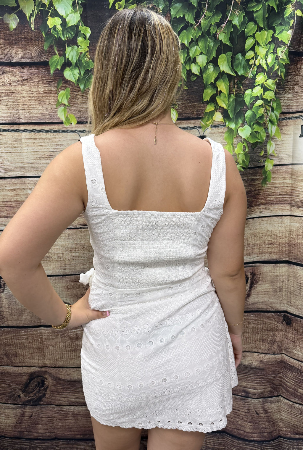EYELET APRON DRESS