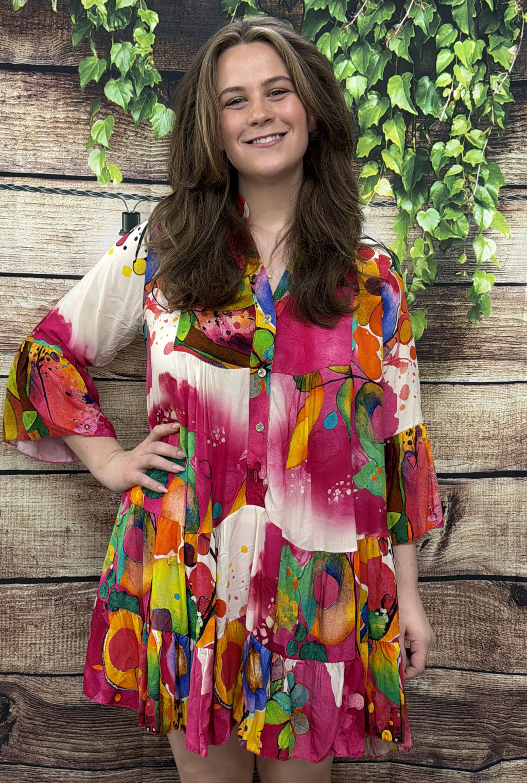 RED ABSTRACT PRINT DRESS