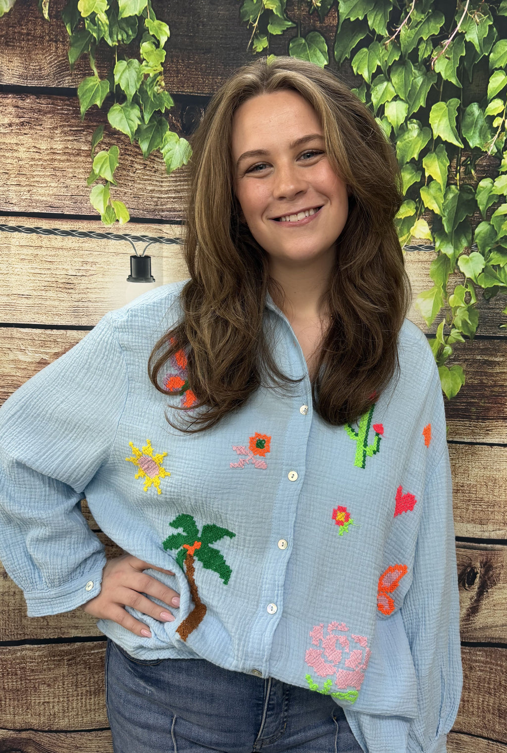 BLUE BREEZY BUTTERFLY PALM TOP