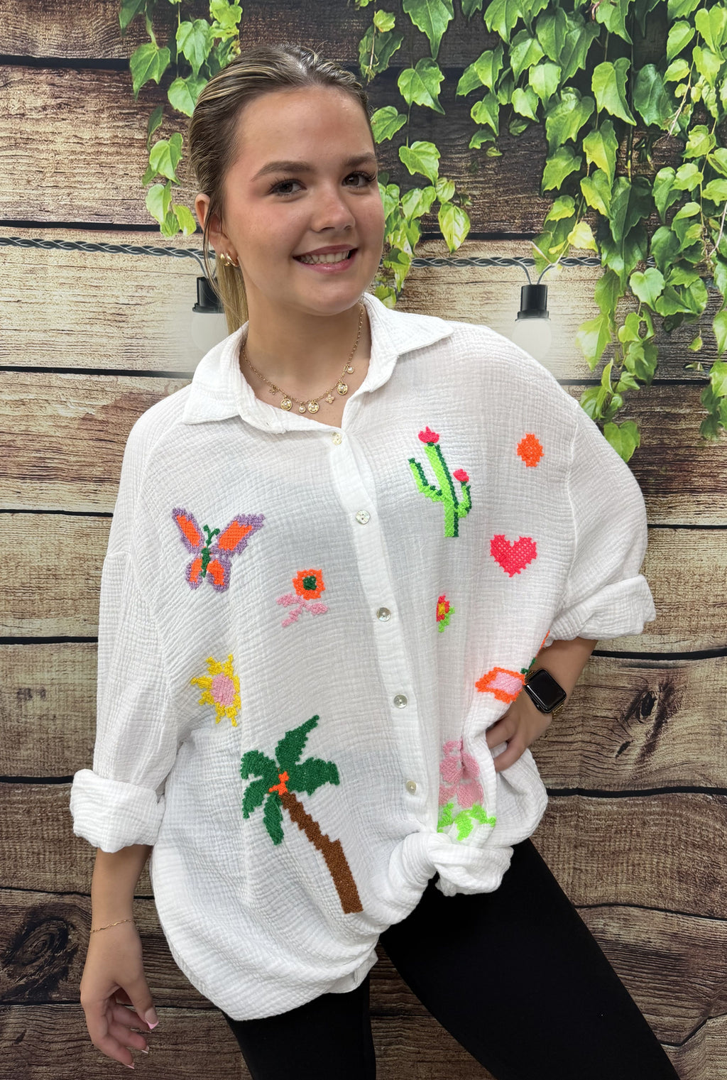 WHITE BREEZY BUTTERFLY PALM TOP