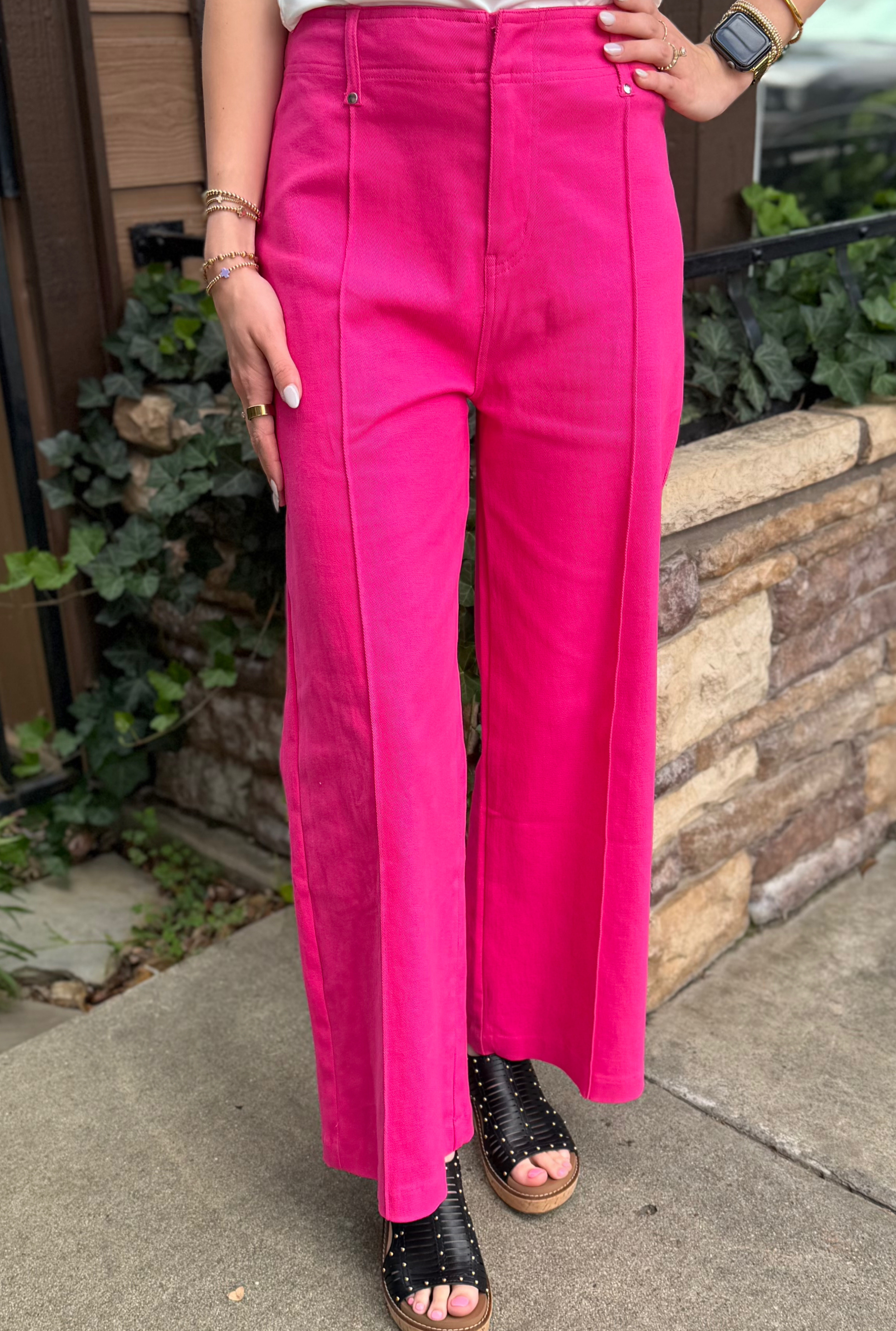 HOT PINK WIDE LEG PANTS