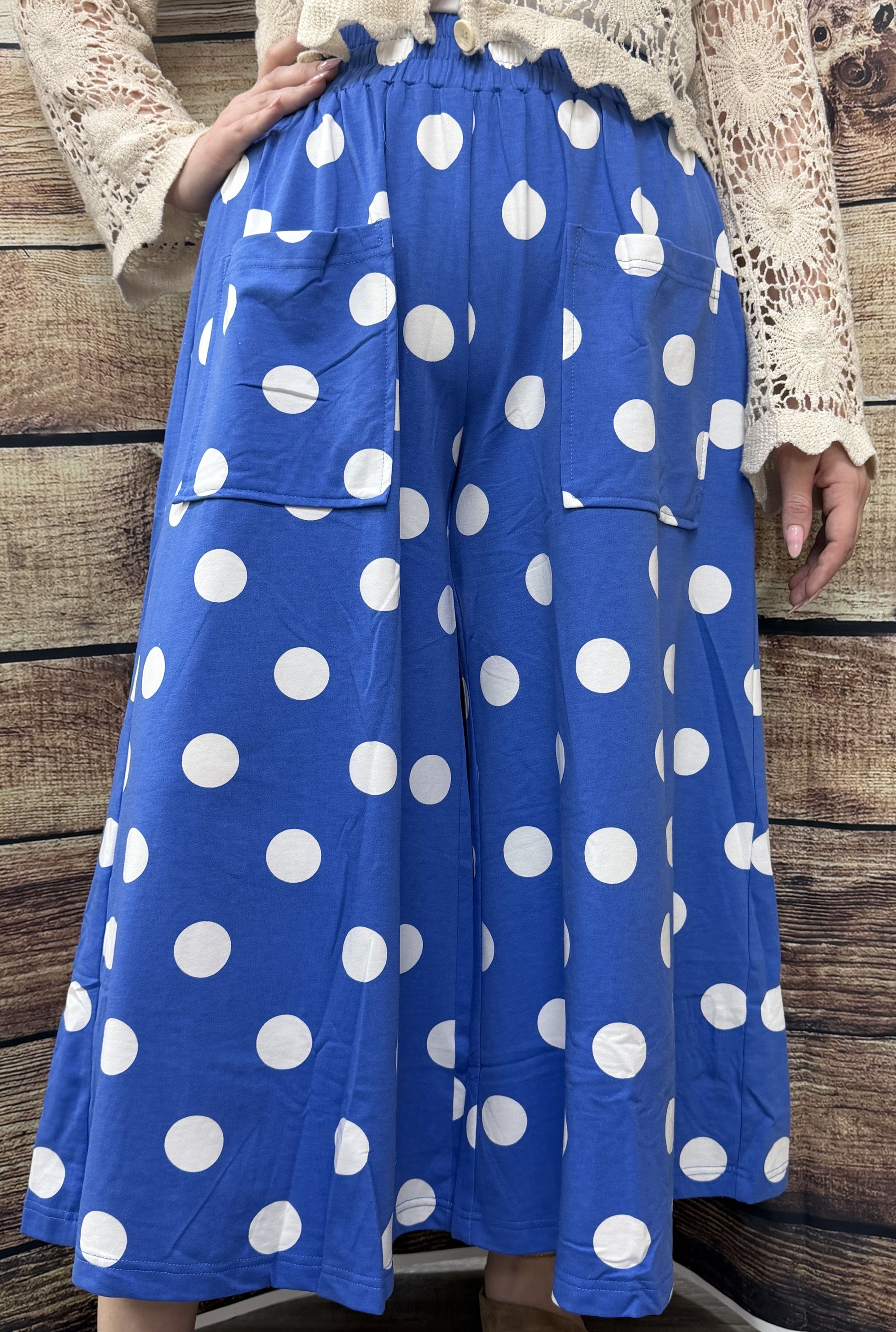 NAVY POLKA DOT PANTS