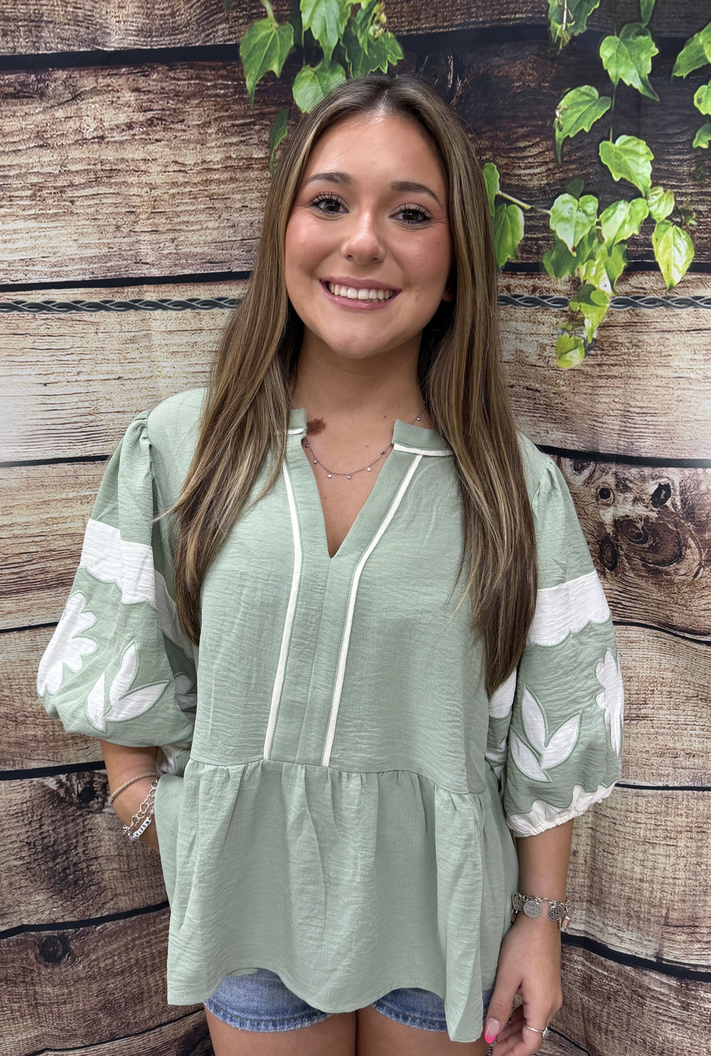 SAGE PEPLUM BLOUSE