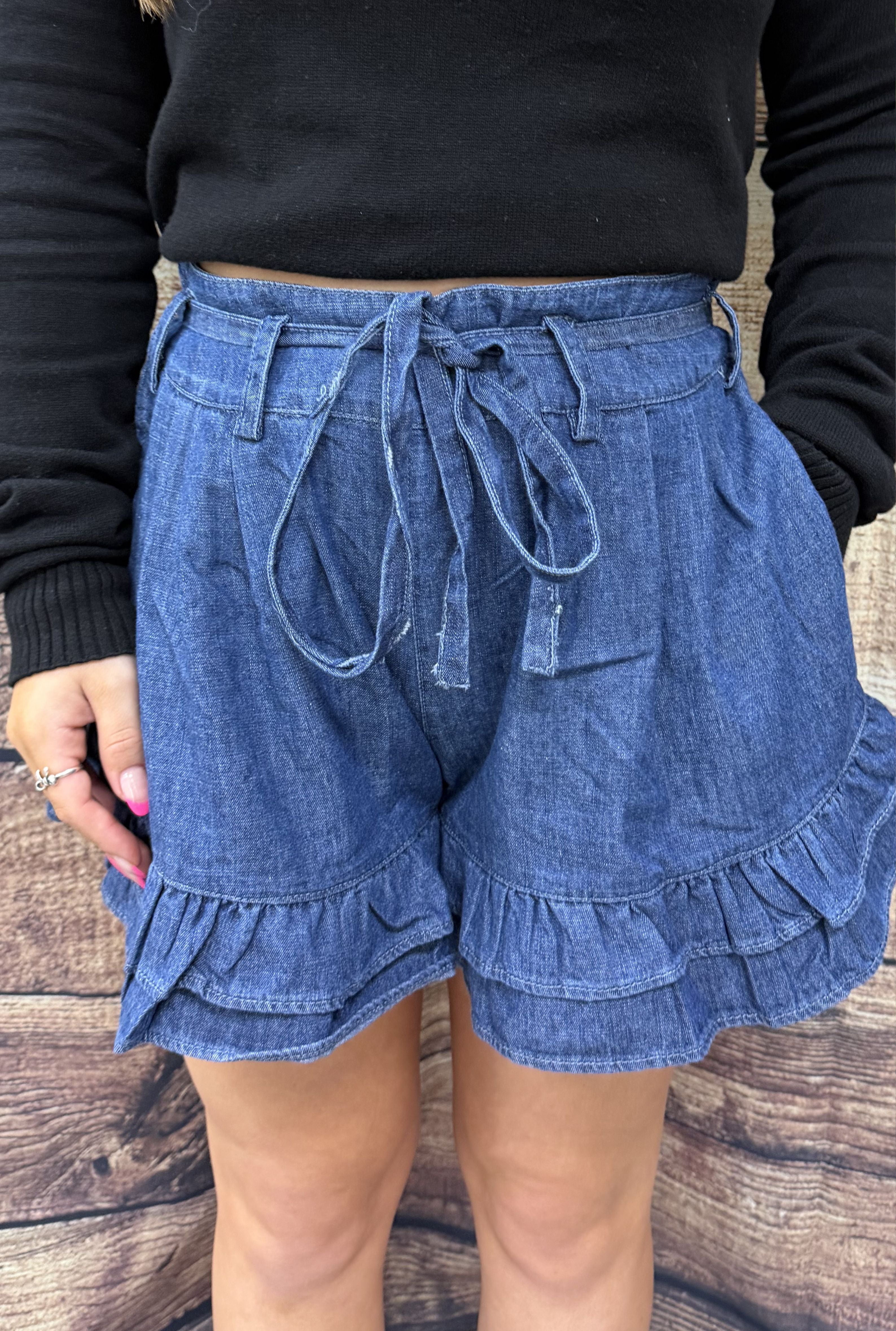 DENIM RUFFLE SHORTS – Six Shooter Junction Boutique DENIM RUFFLE SHORTS – Six Shooter Junction Boutique