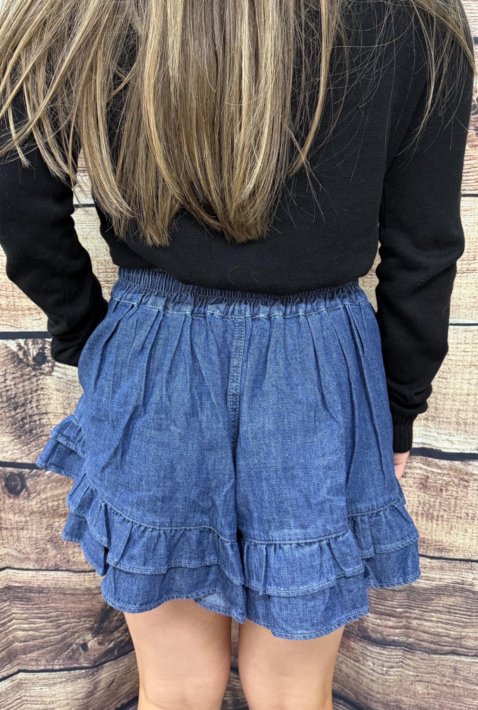 DENIM RUFFLE SHORTS