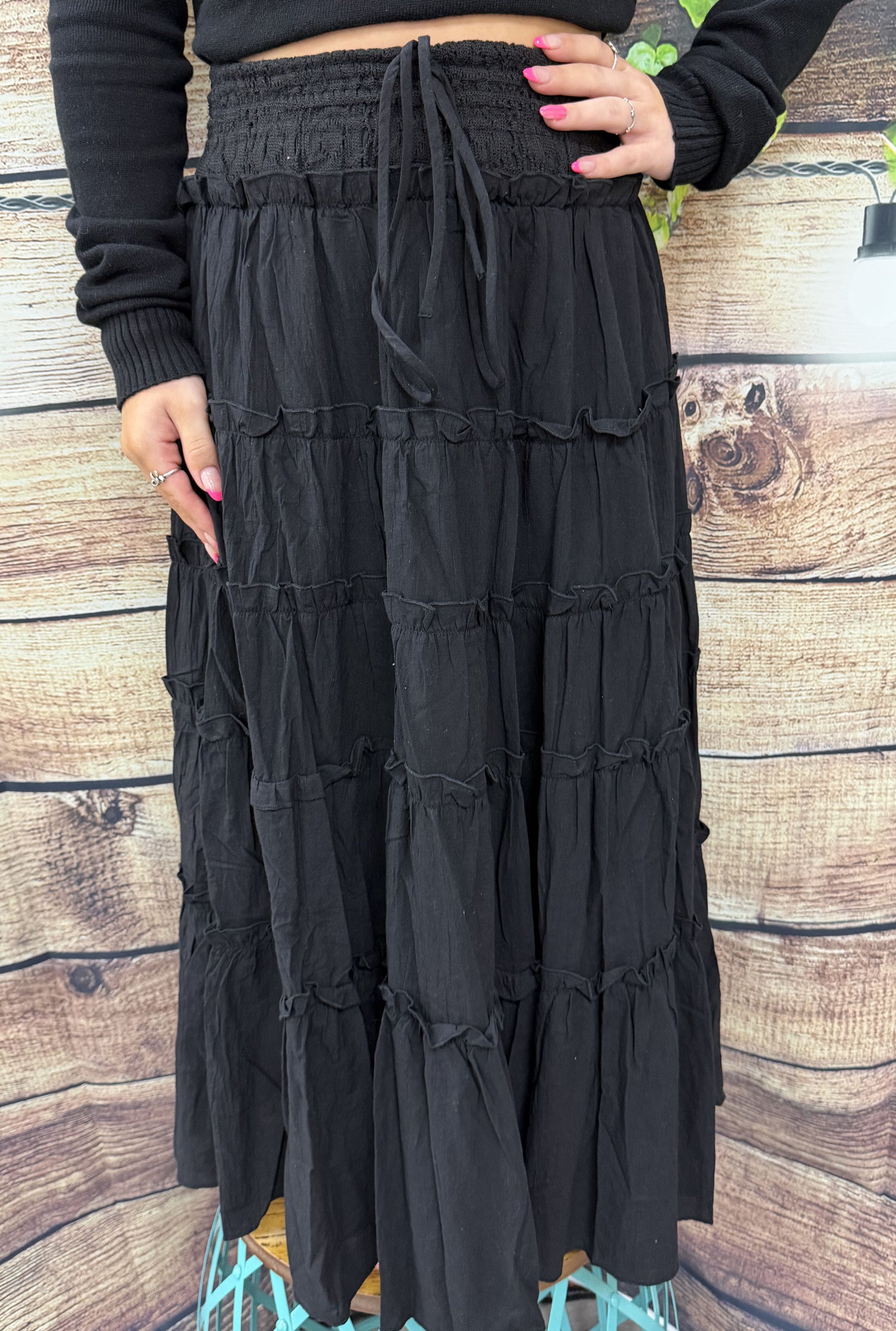 BLACK COTTON MAXI SKIRT