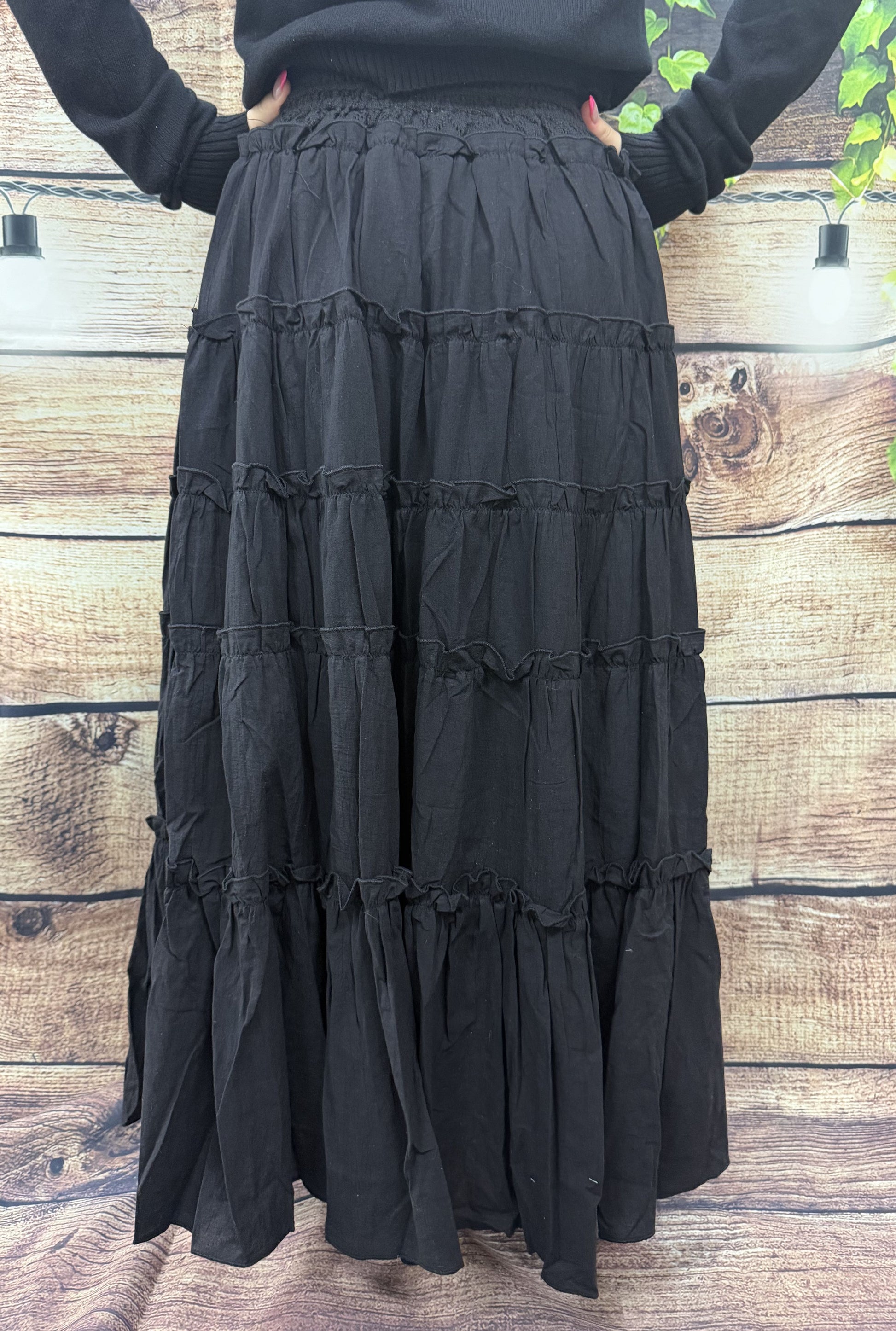 BLACK COTTON MAXI SKIRT