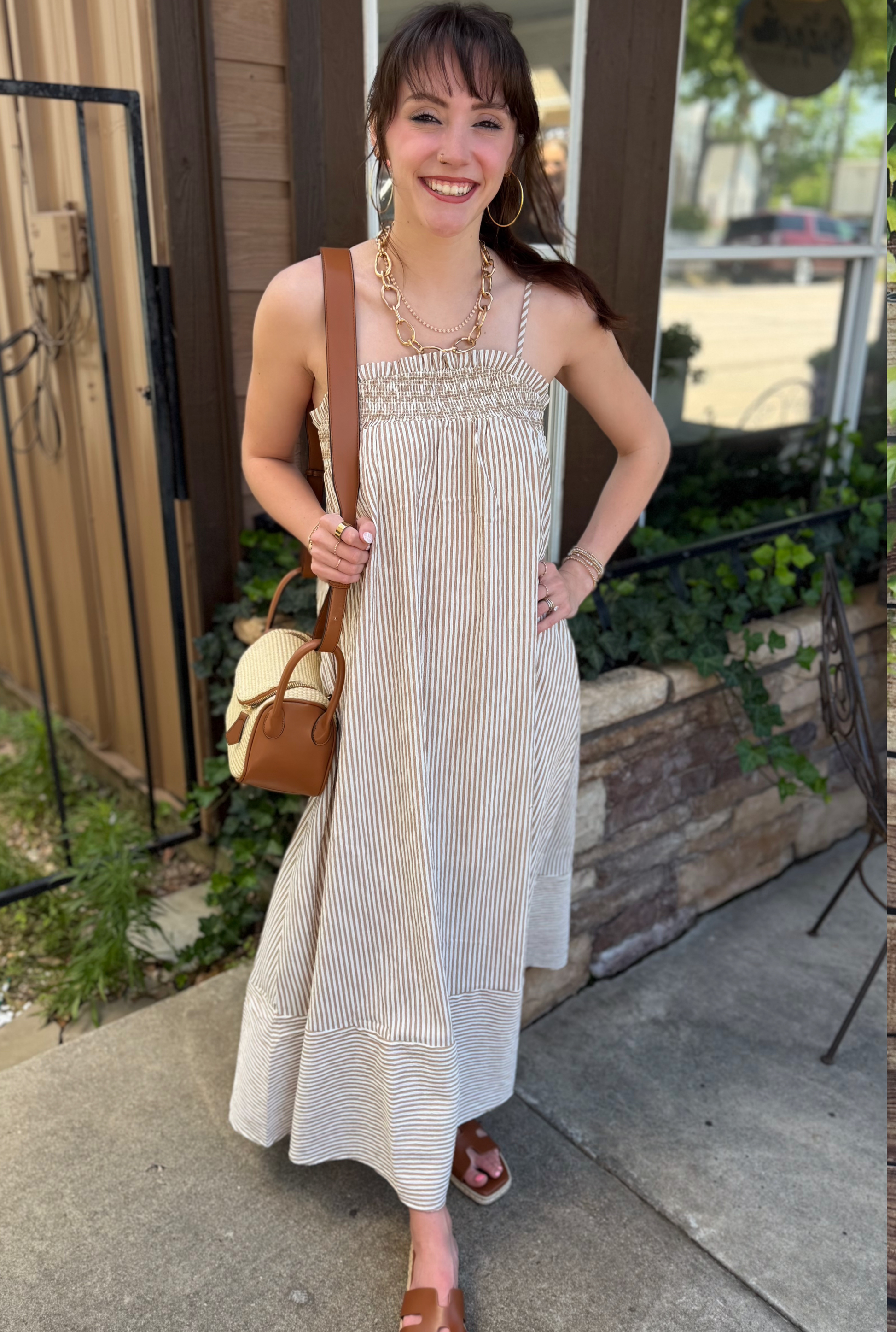 BROWN STRIPED MAXI DRESS