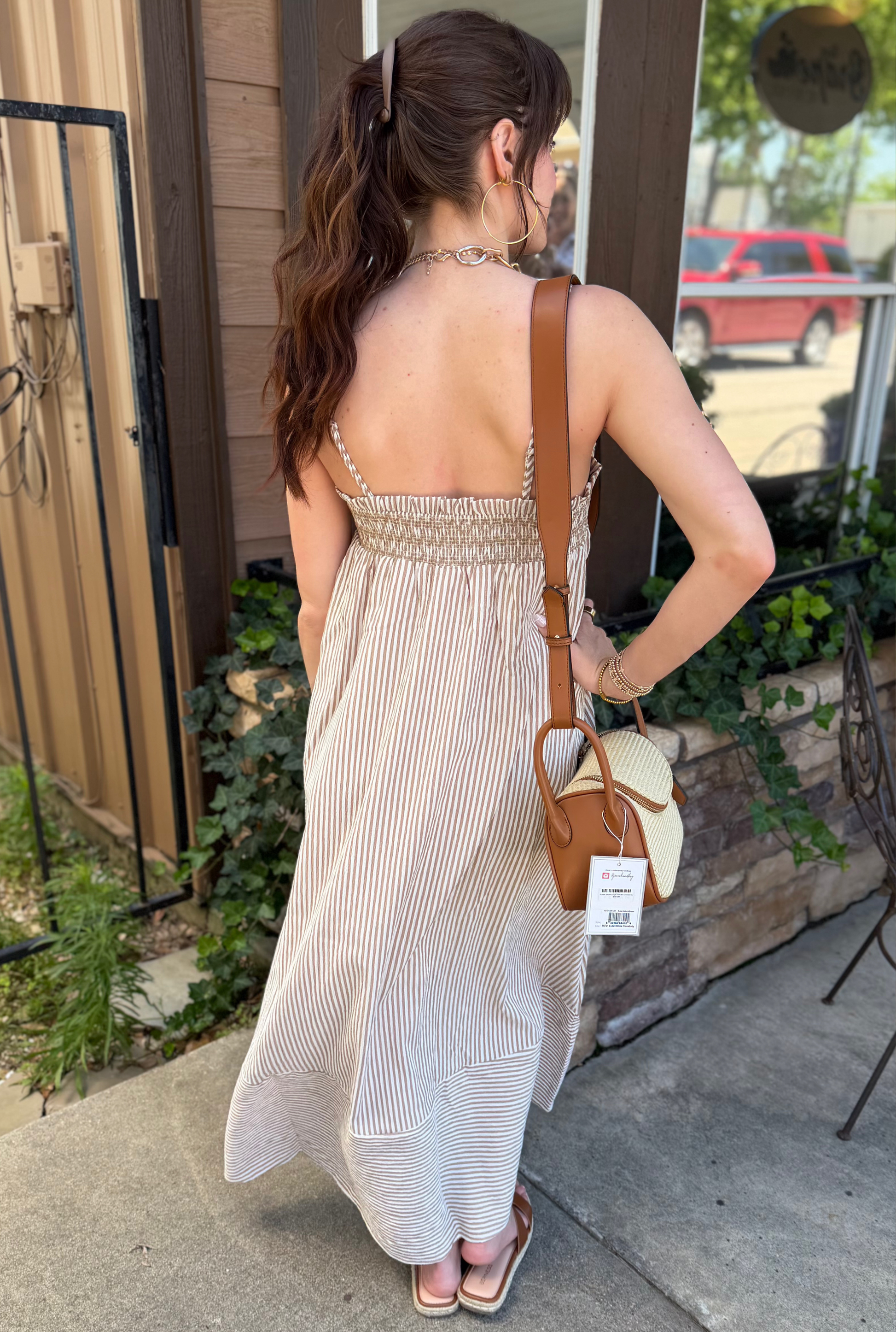 BROWN STRIPED MAXI DRESS