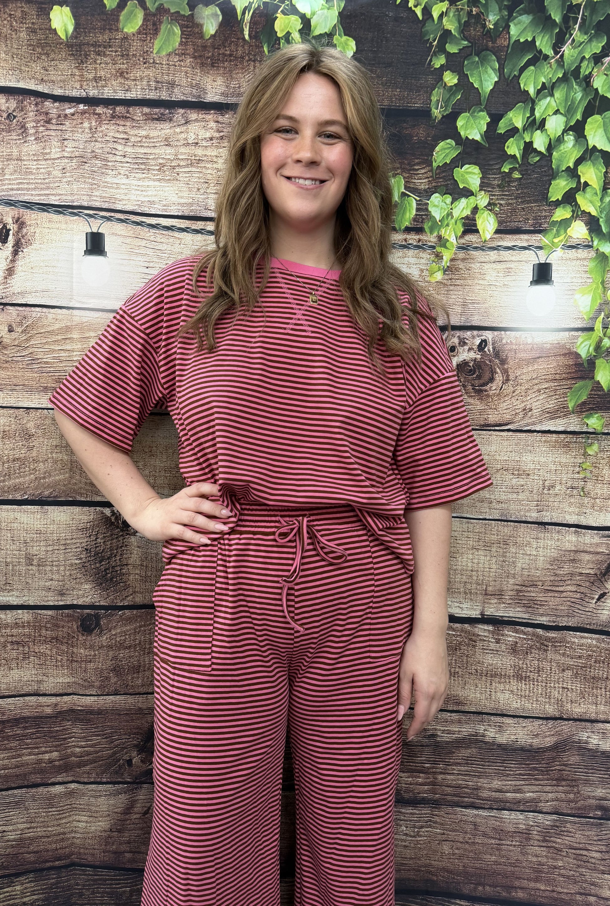 PINK AND BROWN STRIPE SET
