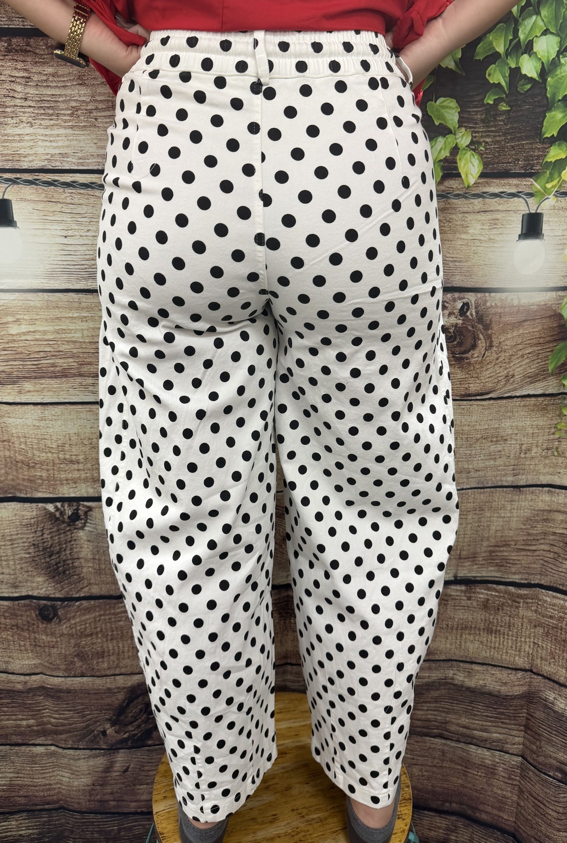 IVORY POLKA DOT BARREL PANTS