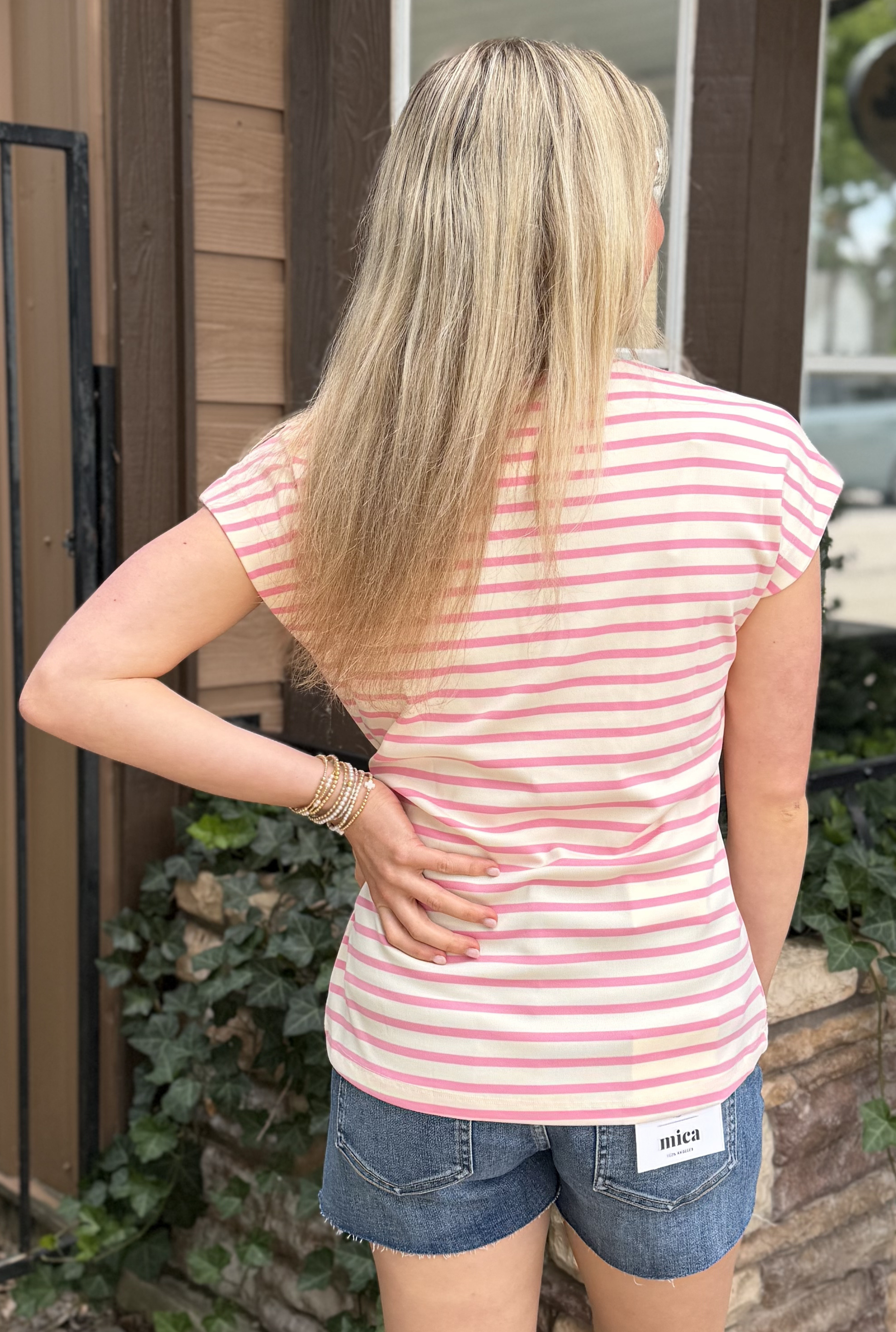 PINK STRIPED TWIST TOP