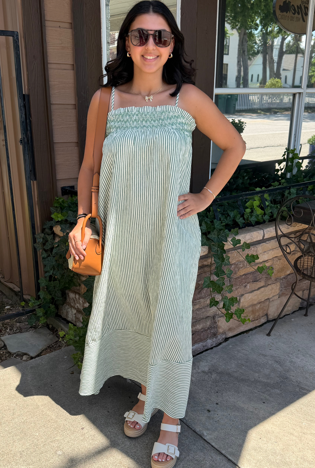 GREEN STRIPED MAXI DRESS