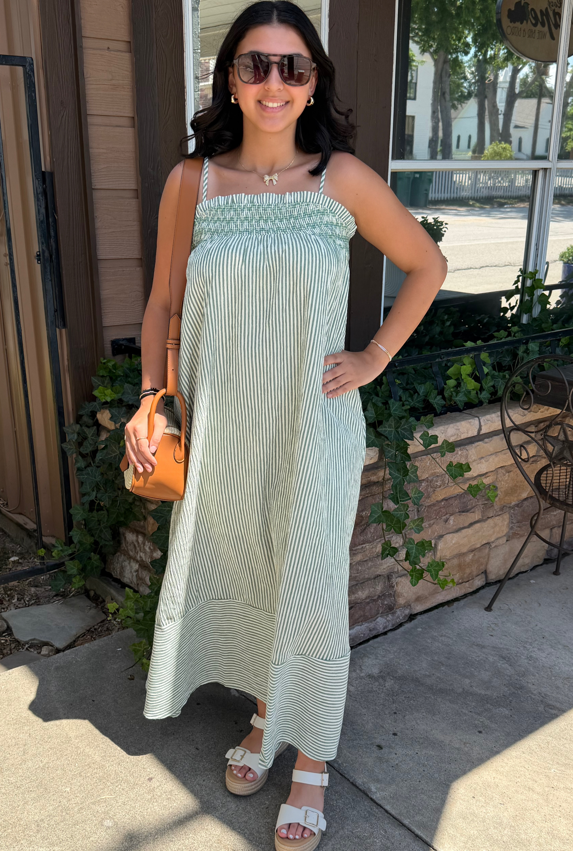 GREEN STRIPED MAXI DRESS