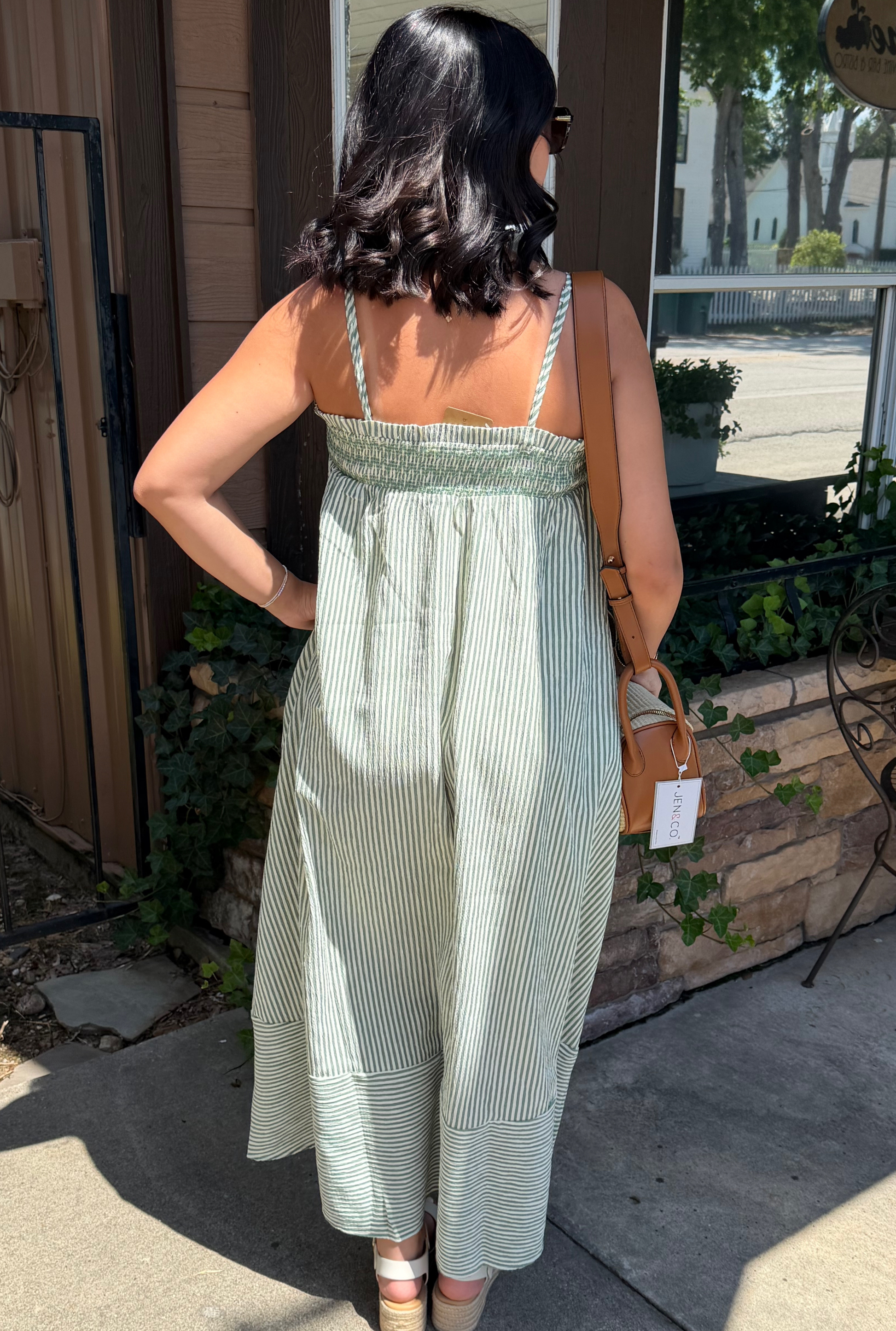 GREEN STRIPED MAXI DRESS