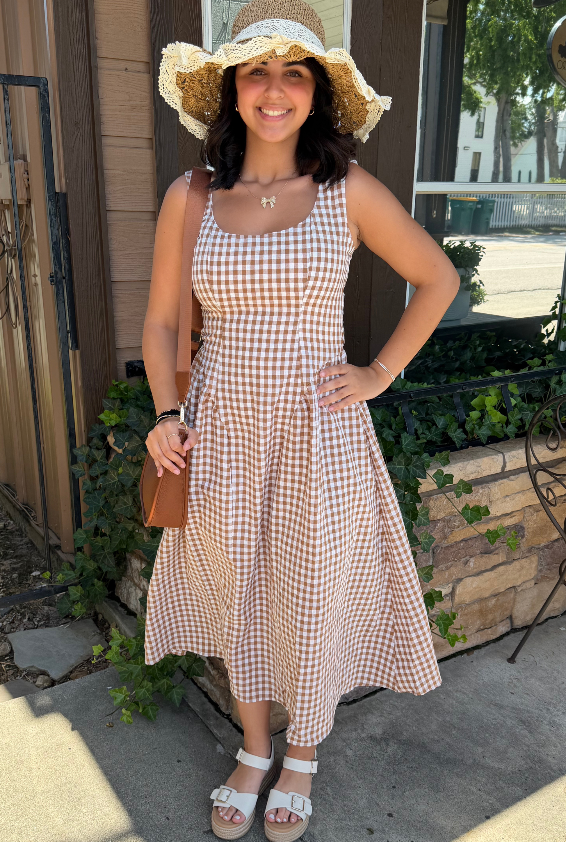 BROWN GINGHAM DRESS