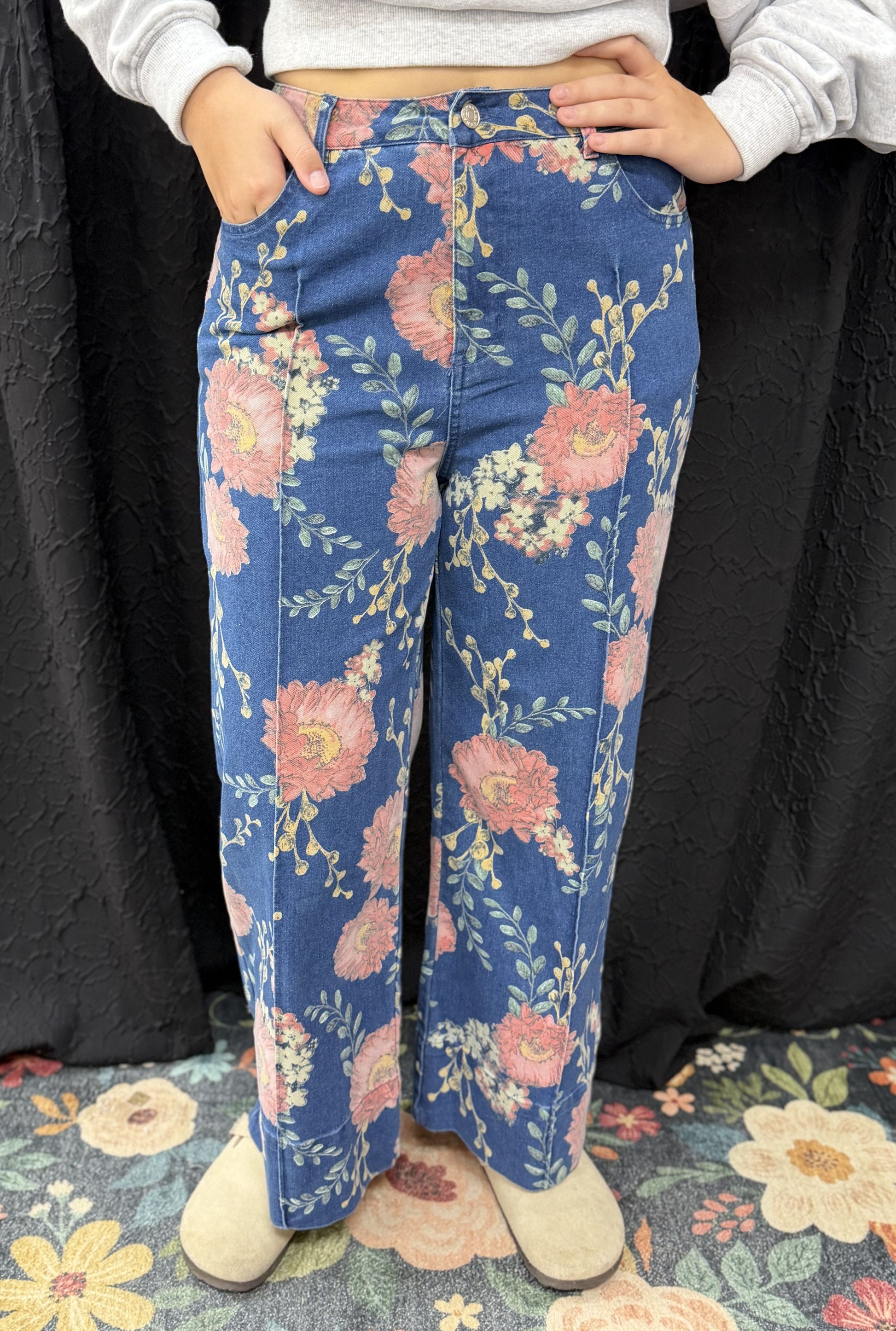 EMMA FLORAL DENIM PANTS