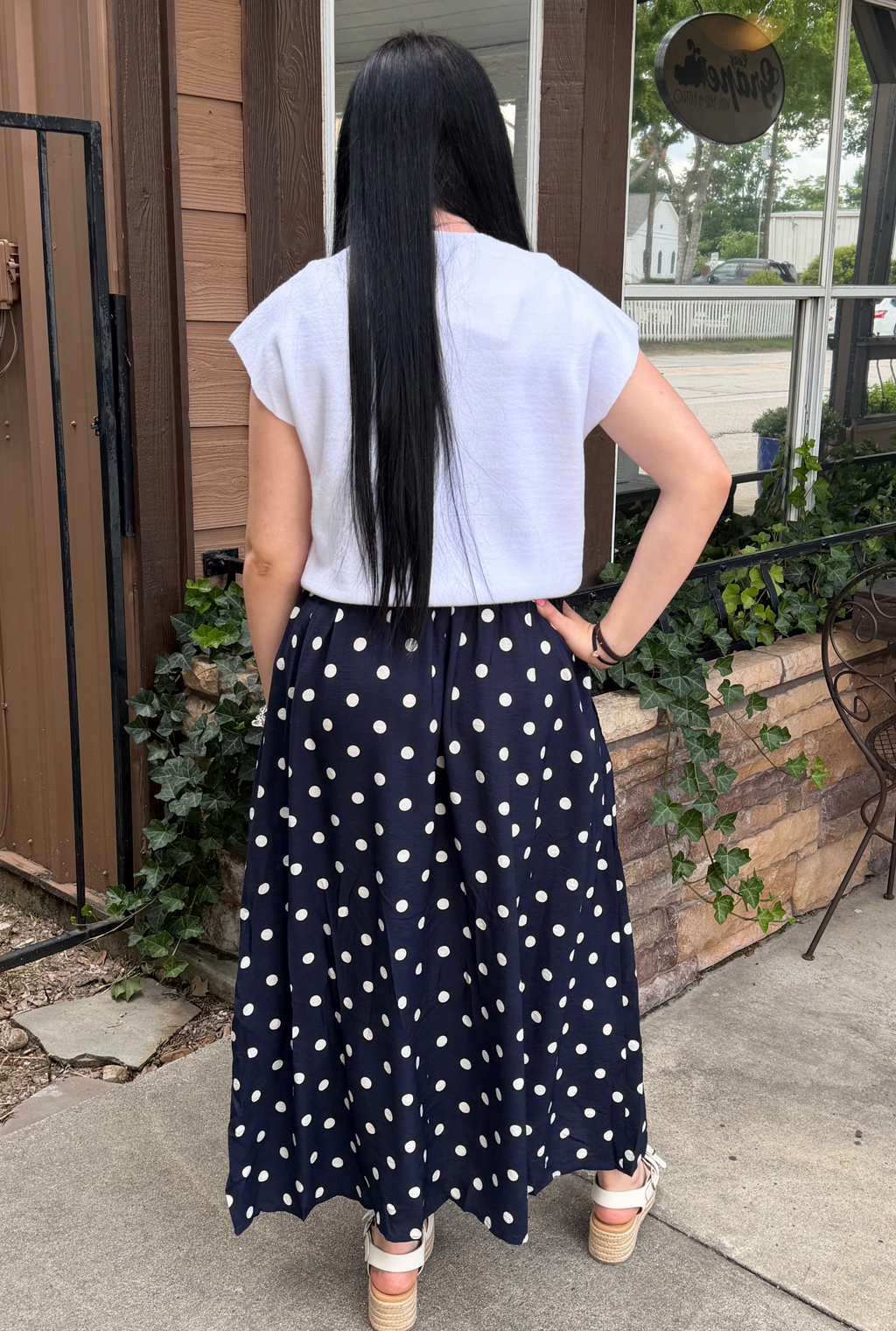 NAVY POLKA DRESS WITH SWEATER