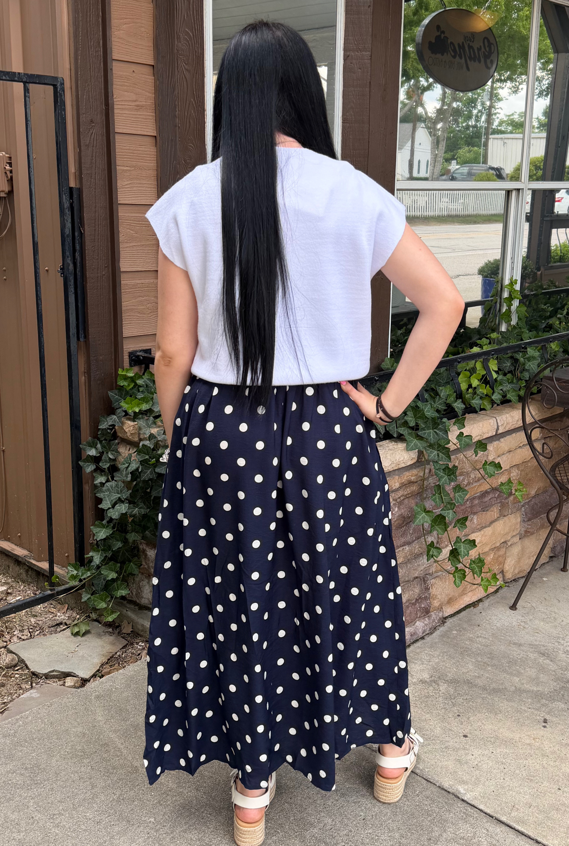 NAVY POLKA DRESS WITH SWEATER