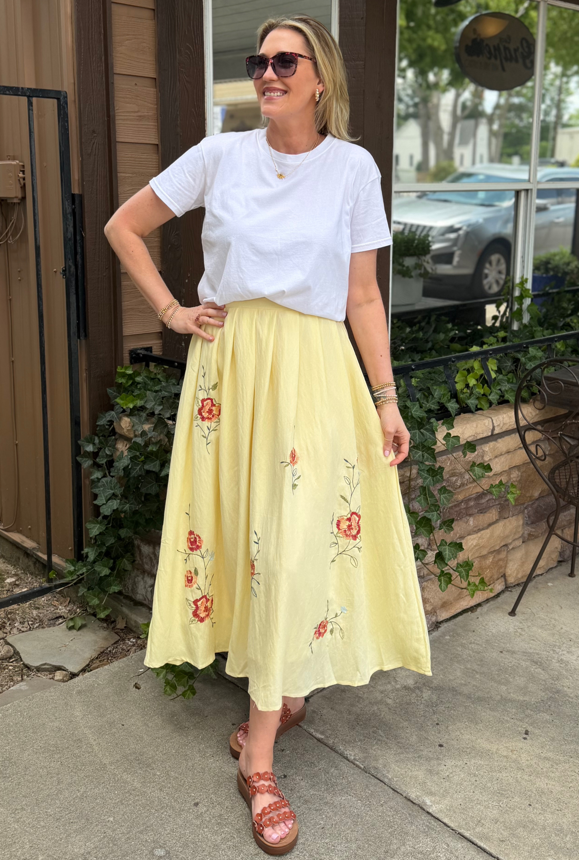 YELLOW FLORAL MAXI SKIRT