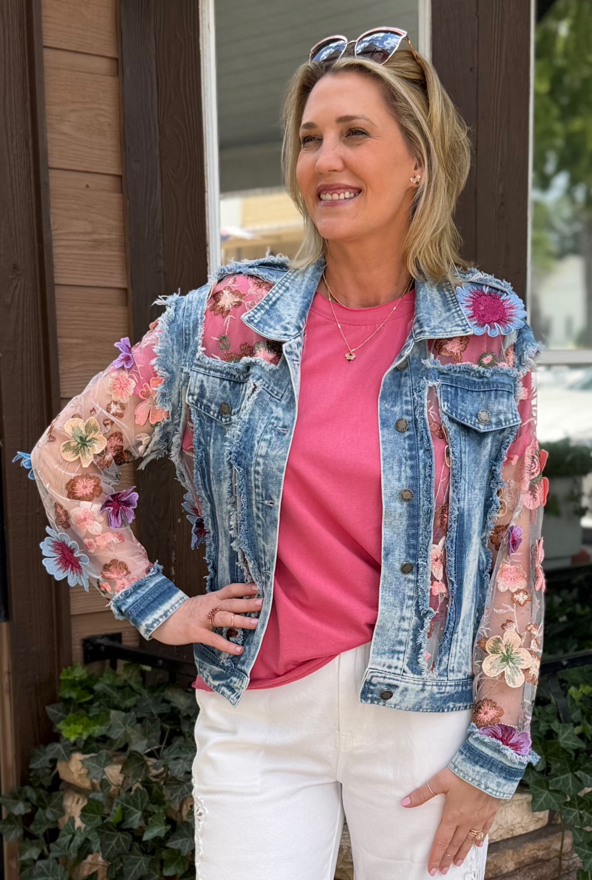 FLORAL ORGANZA DENIM JACKET
