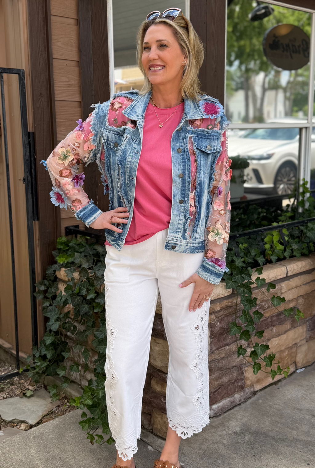 FLORAL ORGANZA DENIM JACKET