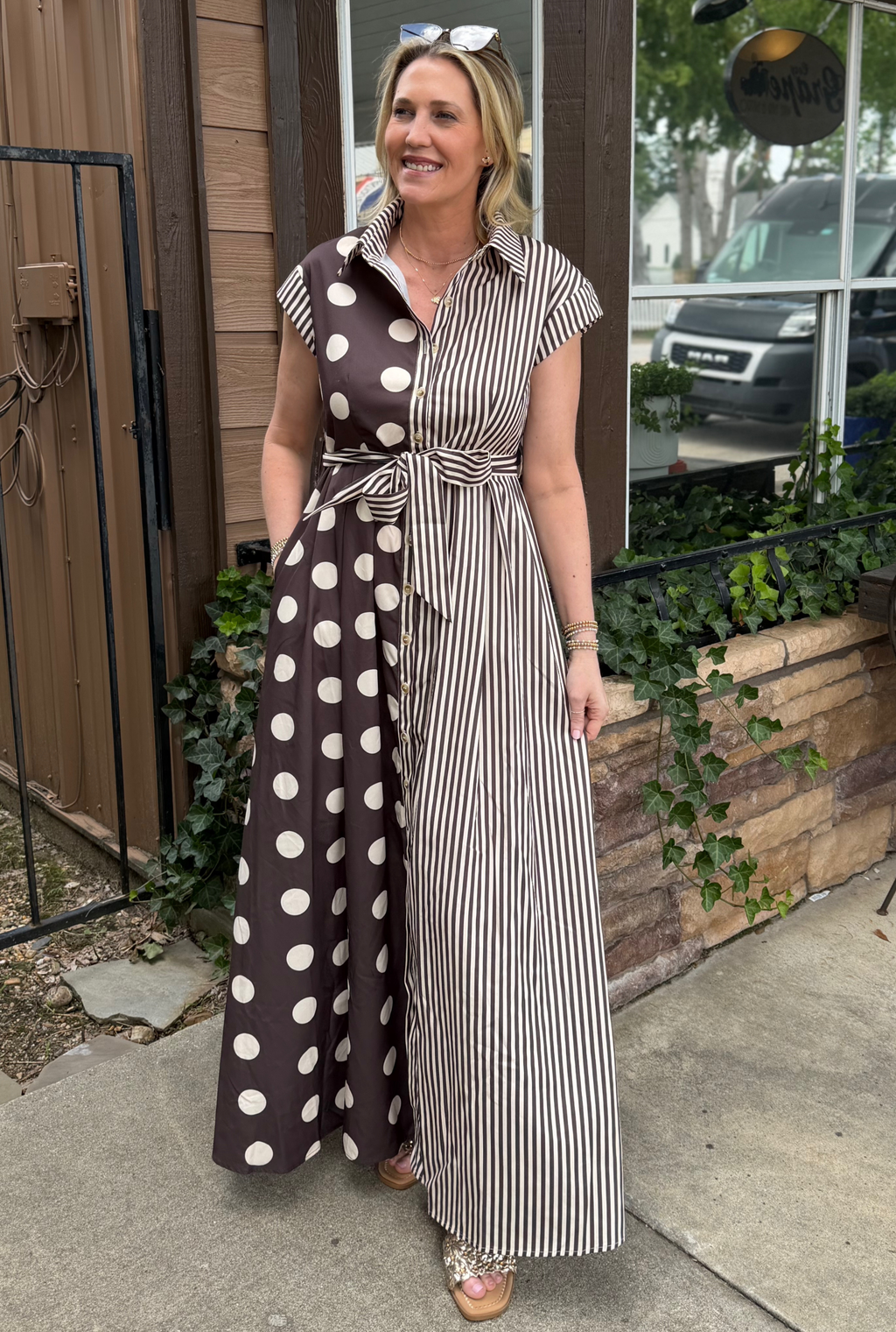 SPOTS AND STRIPES DRESS