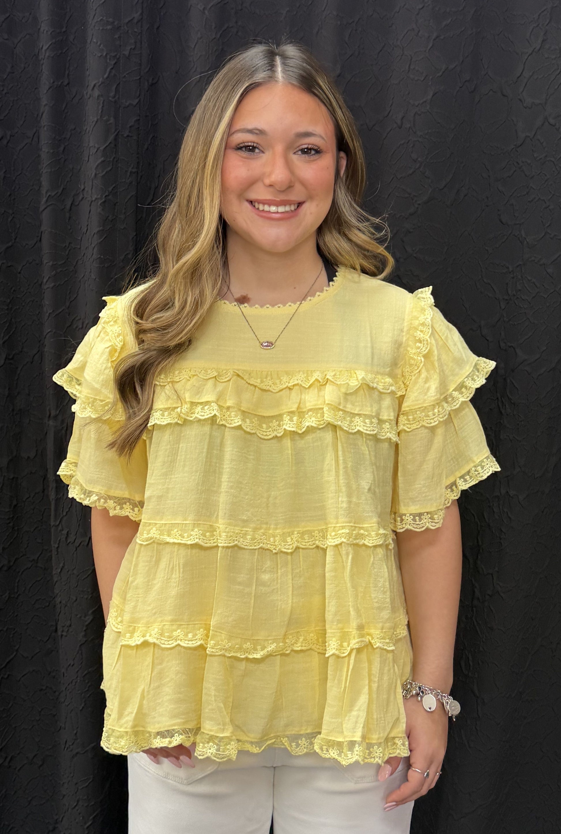 YELLOW ALL THE RUFFLES TOP