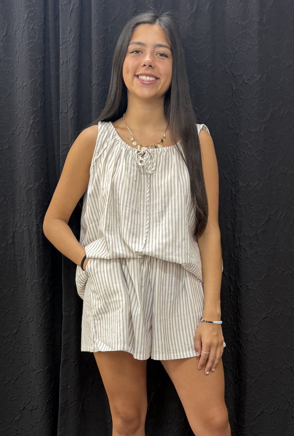 GREY COTTON STRIPE SET