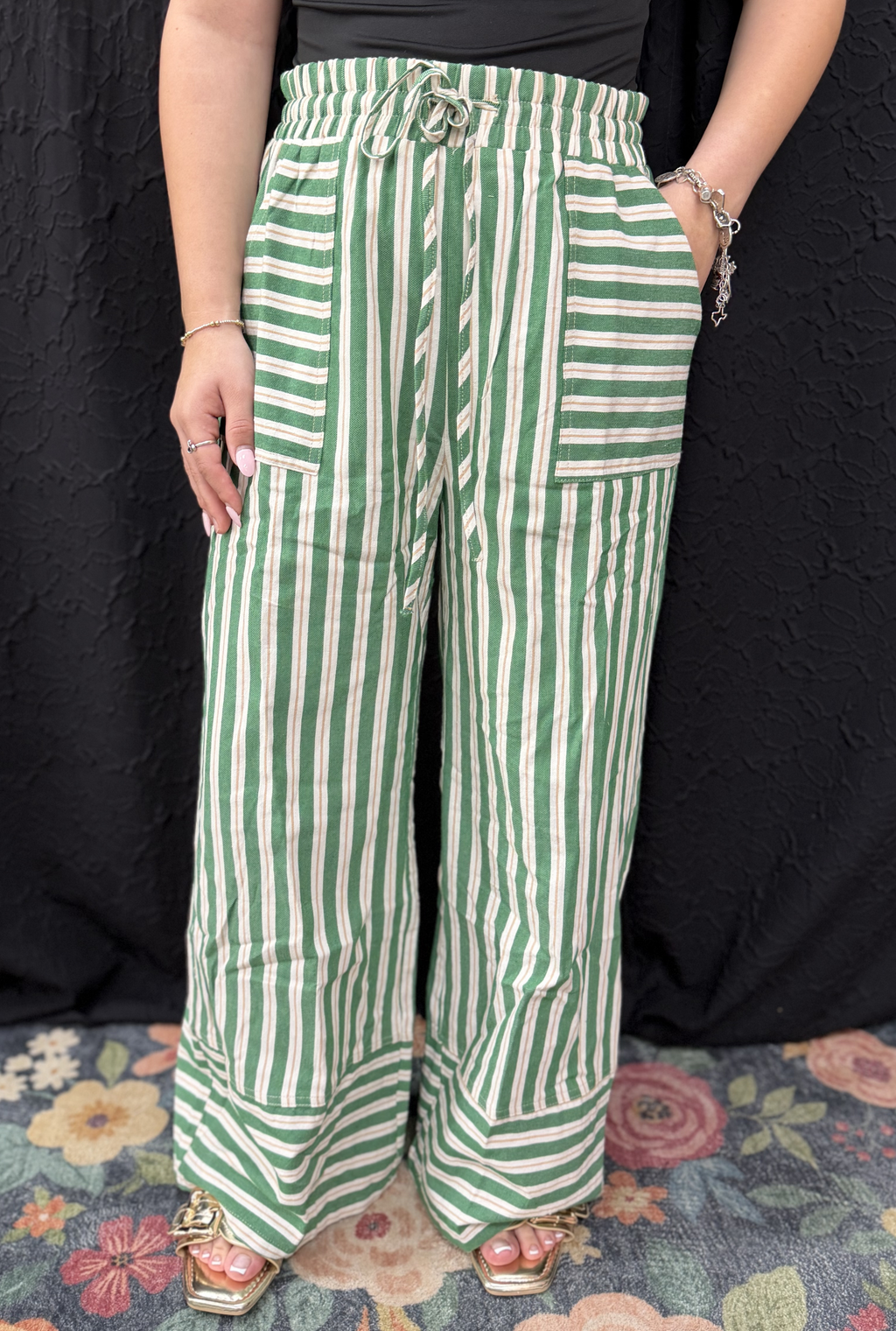 GREEN CAIT STRIPE PANTS