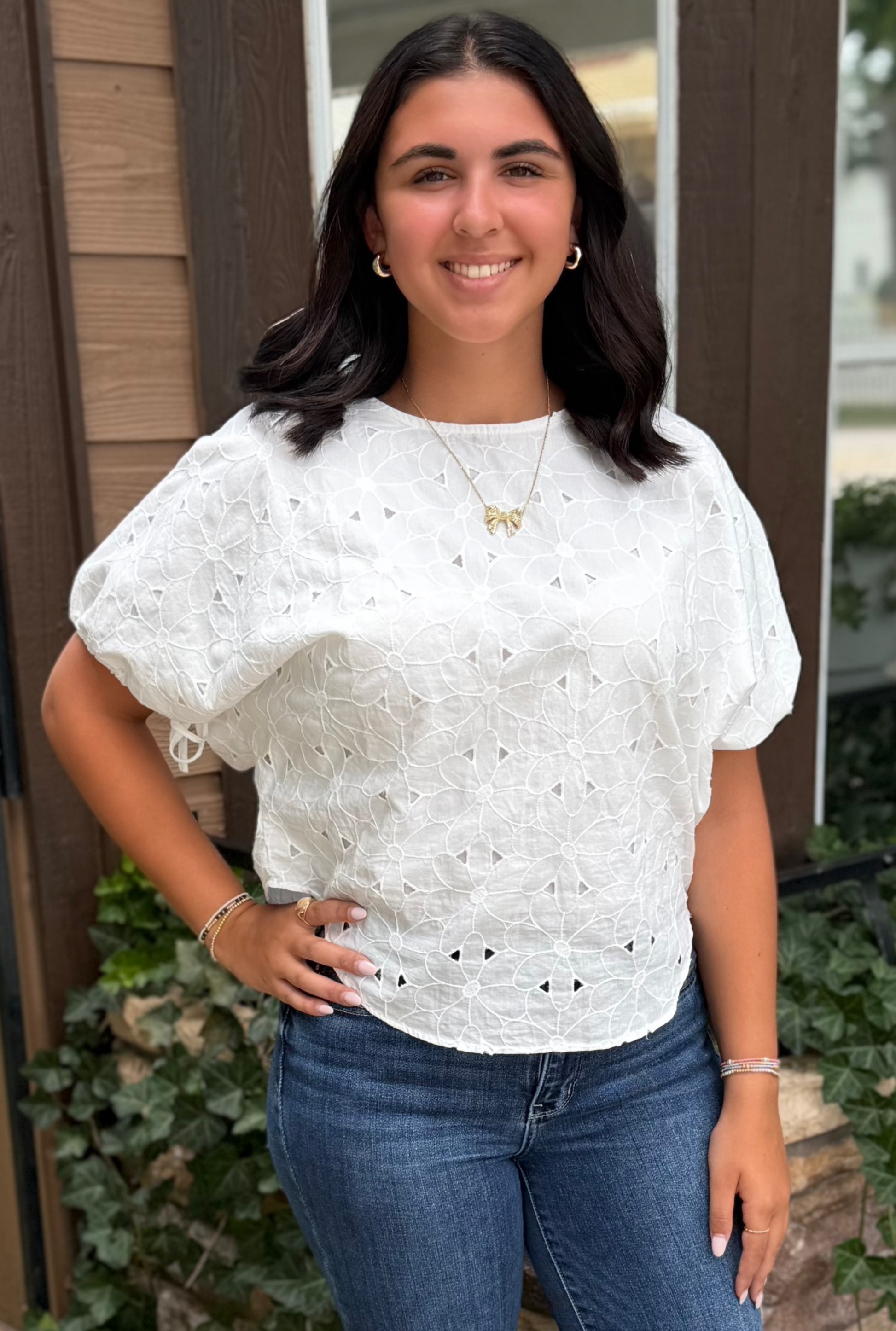 WHITE EYELET BLOUSE