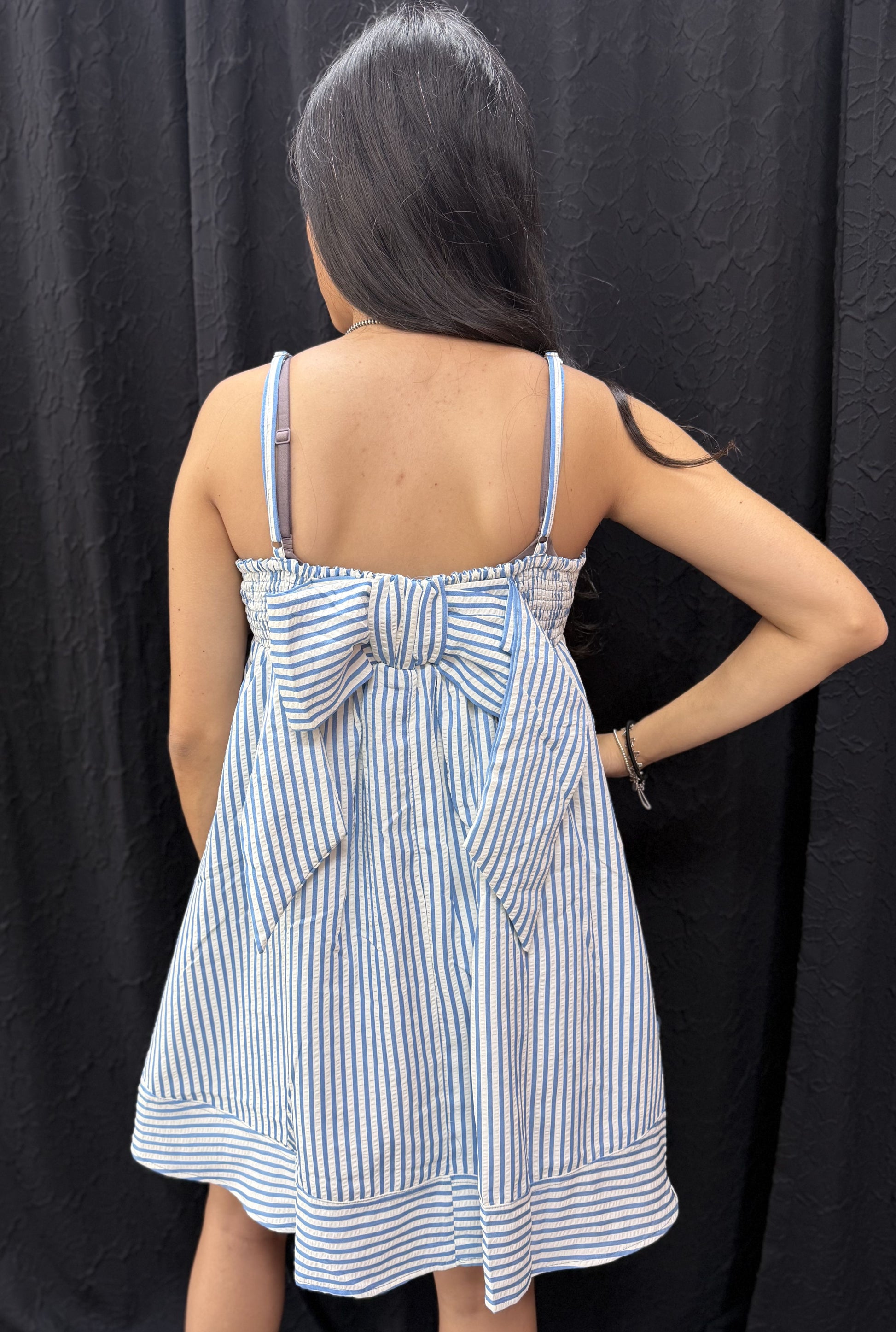 BLUE BABYDOLL BOW DRESS