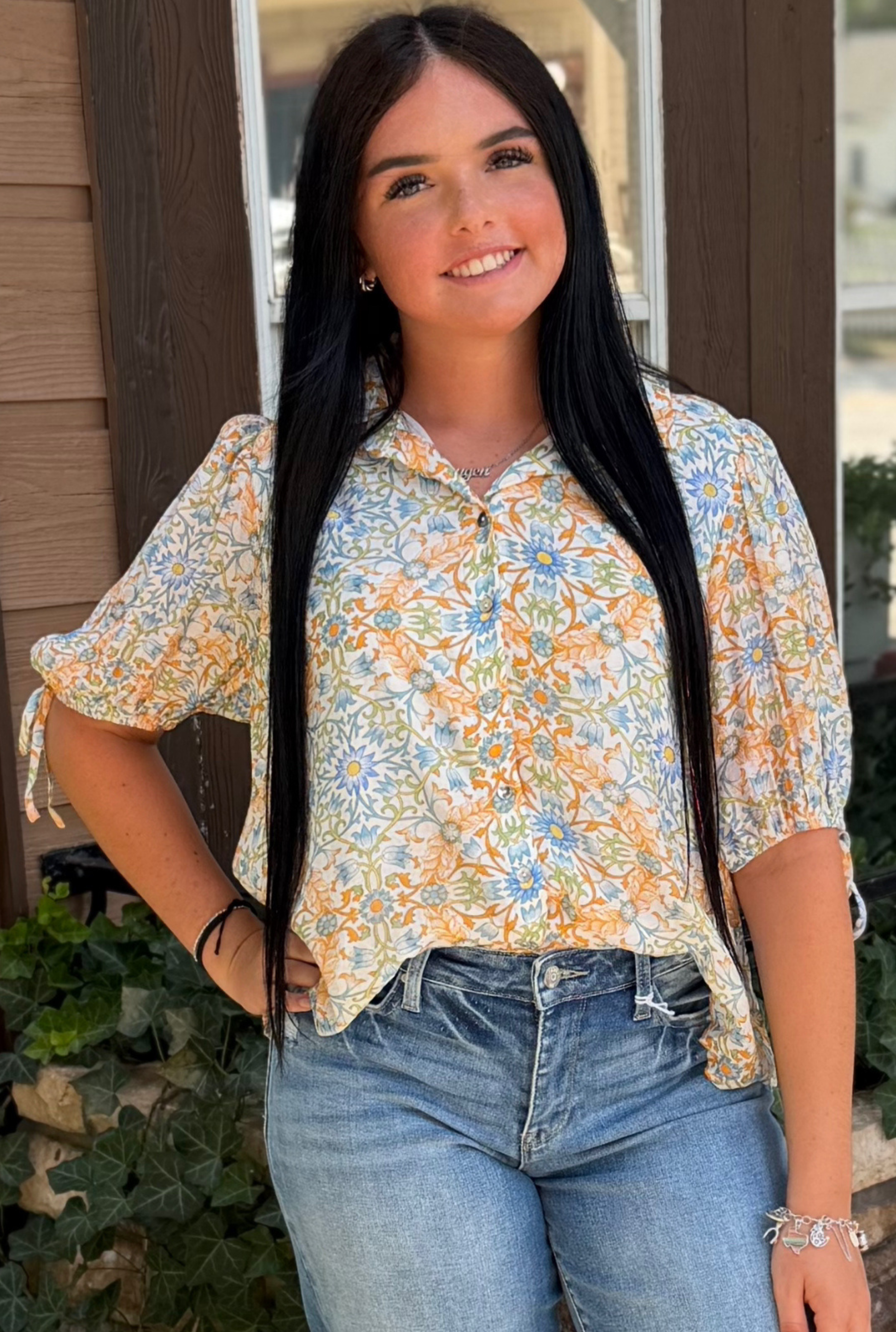 TANGERINE FLORAL TOP