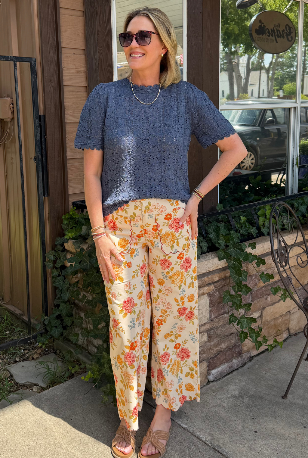VINTAGE FLORAL SCALOPPED PANTS