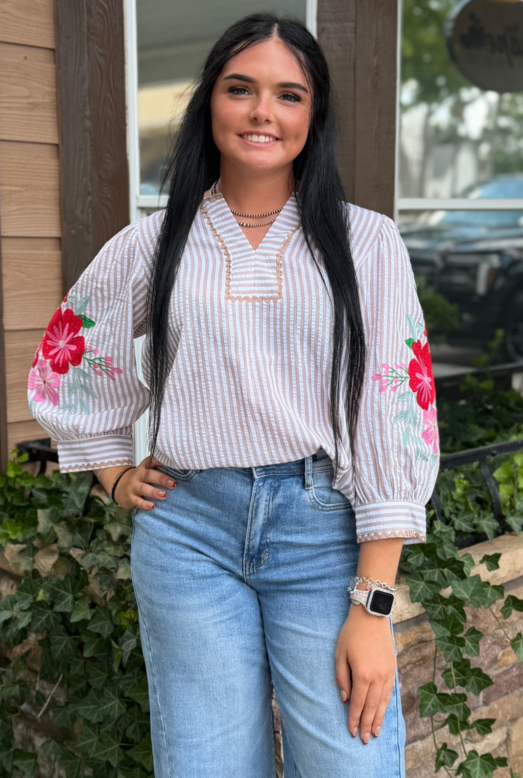 STRIPED BOUQUET BLOUSE