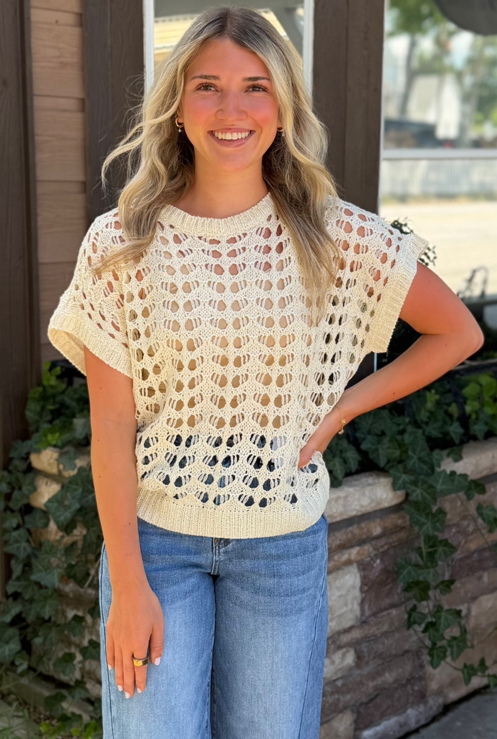 CREAM CROCHET VEST