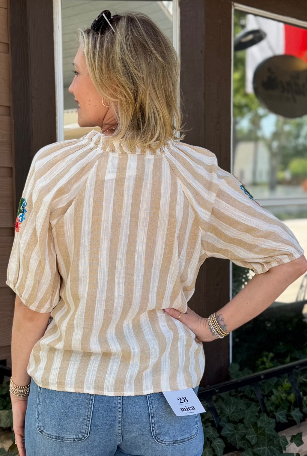 STRIPED EMBROIDERED BAILEY TOP