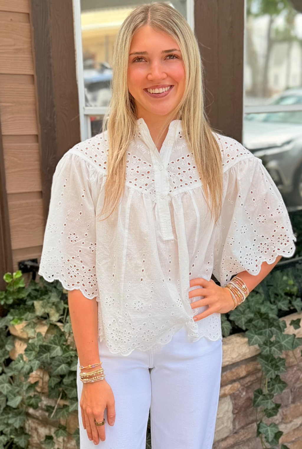 WHITE EYELET TAYLOR TOP