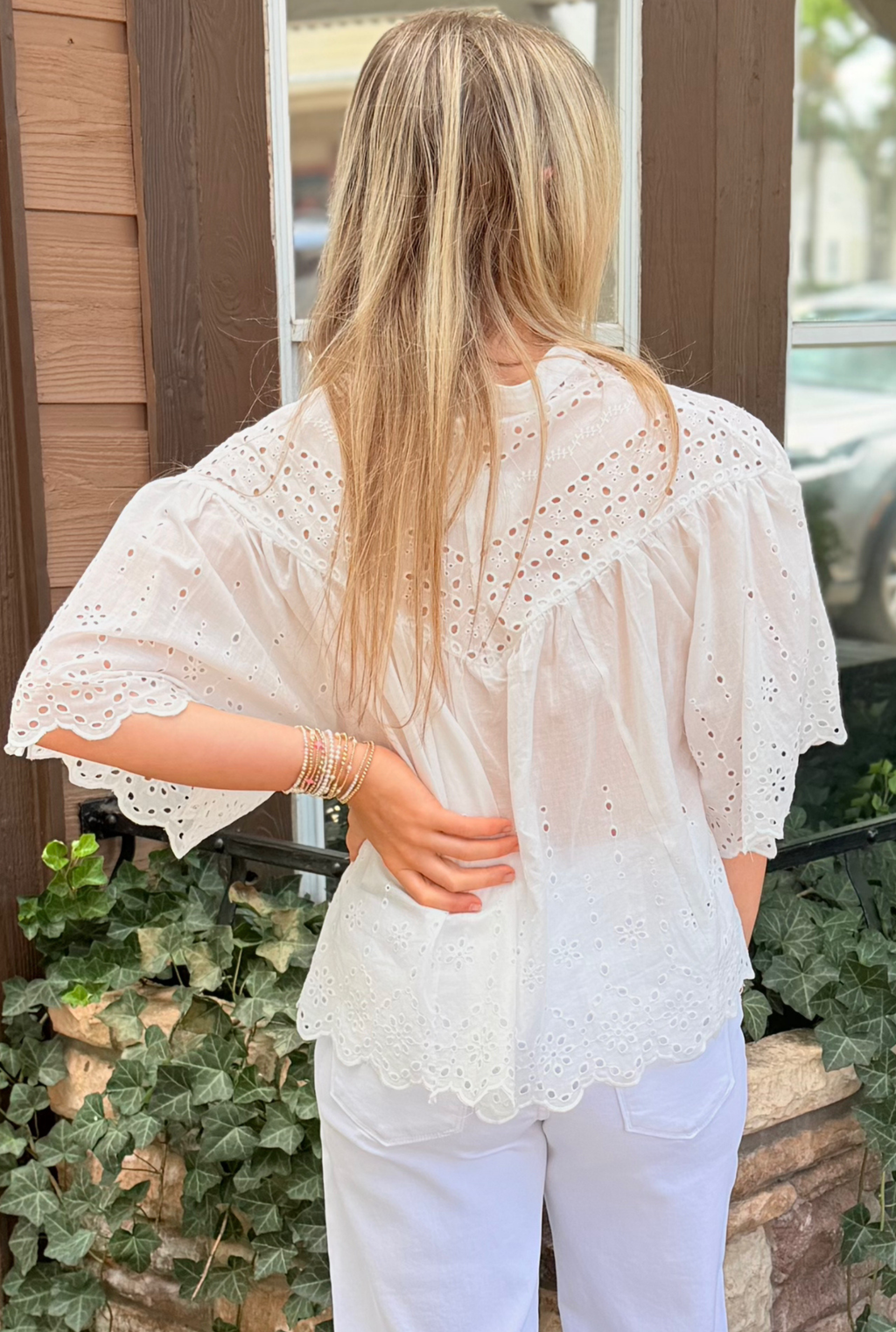 WHITE EYELET TAYLOR TOP