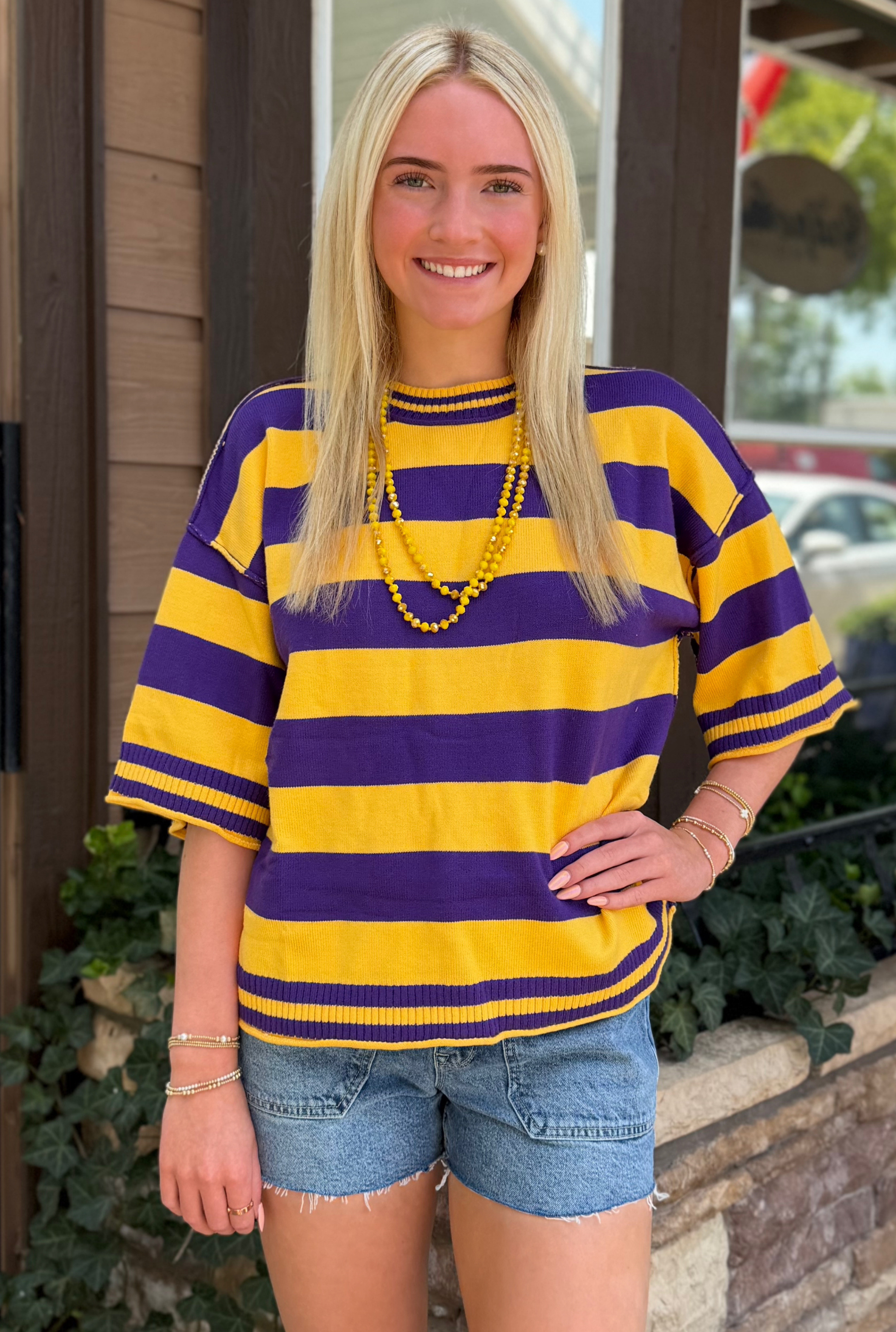 PURPLE AND GOLD STRIPED TEE