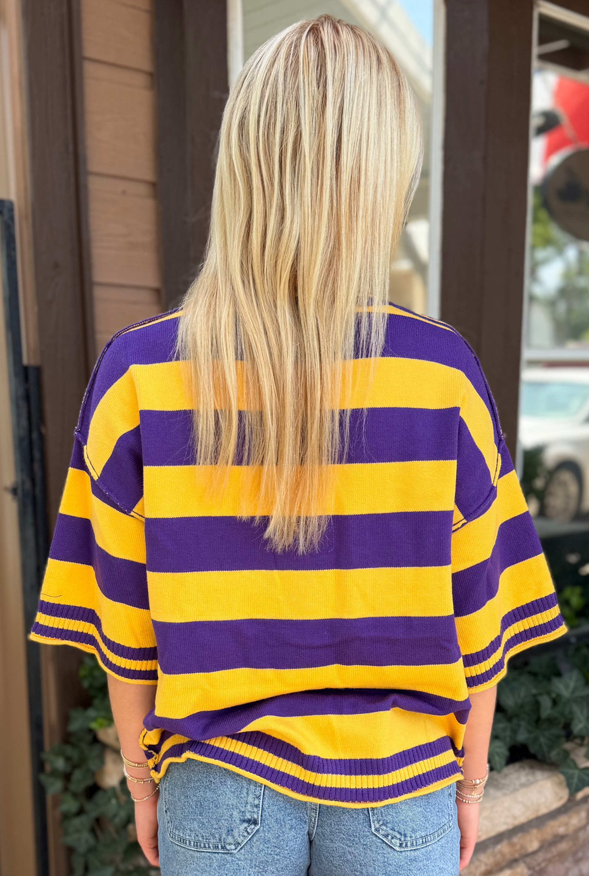 PURPLE AND GOLD STRIPED TEE