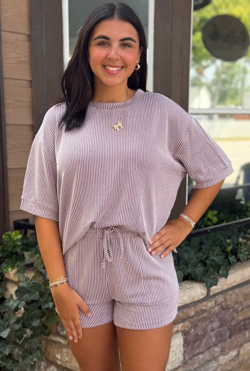 MAUVE RIBBED SHORT SET